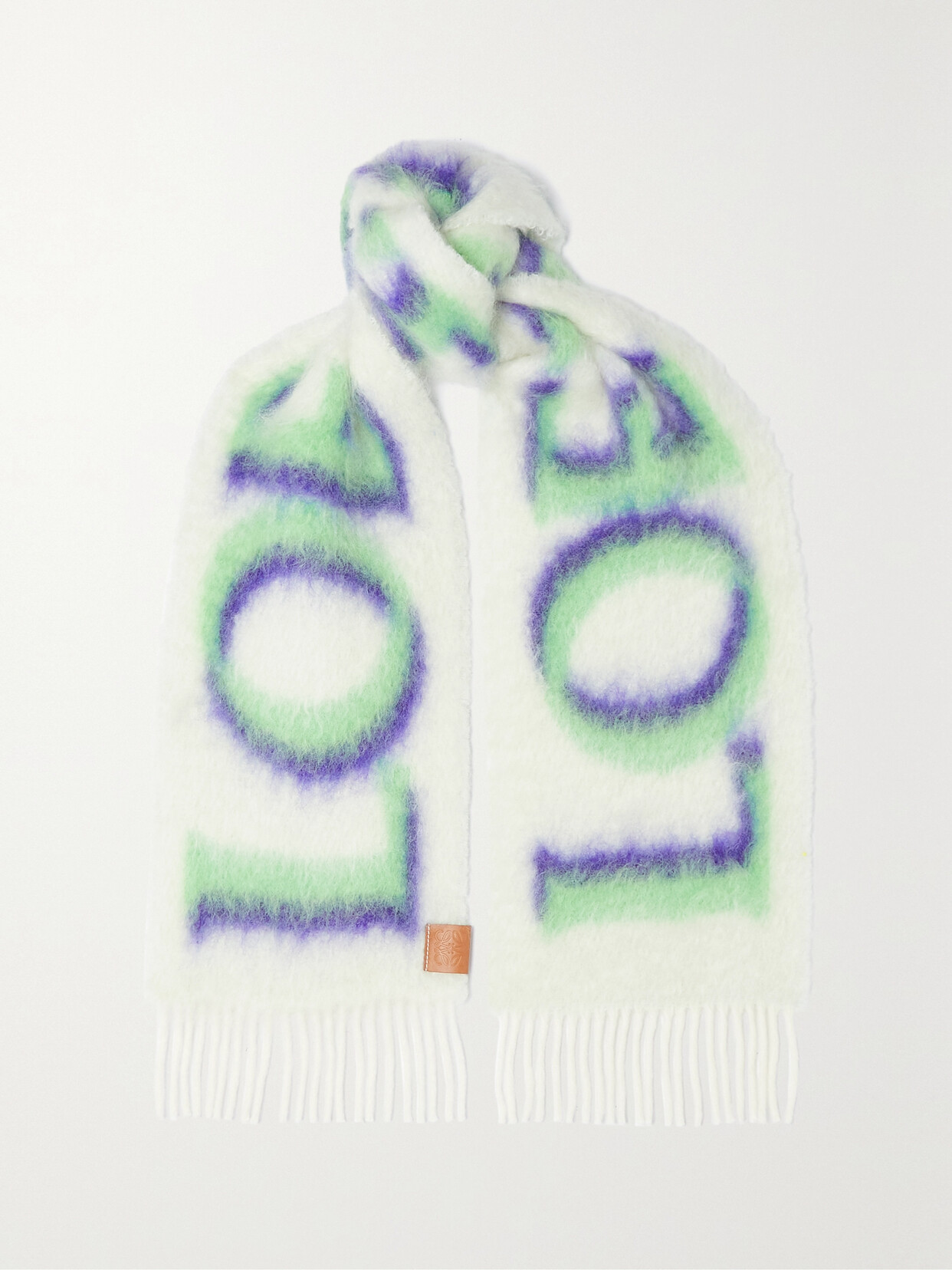 Loewe - Fringed Printed Knitted Scarf - White