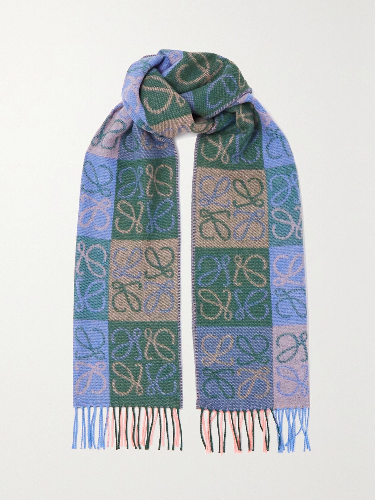 Loewe - Fringed Intarsia Wool And Cashmere-blend Scarf - Blue