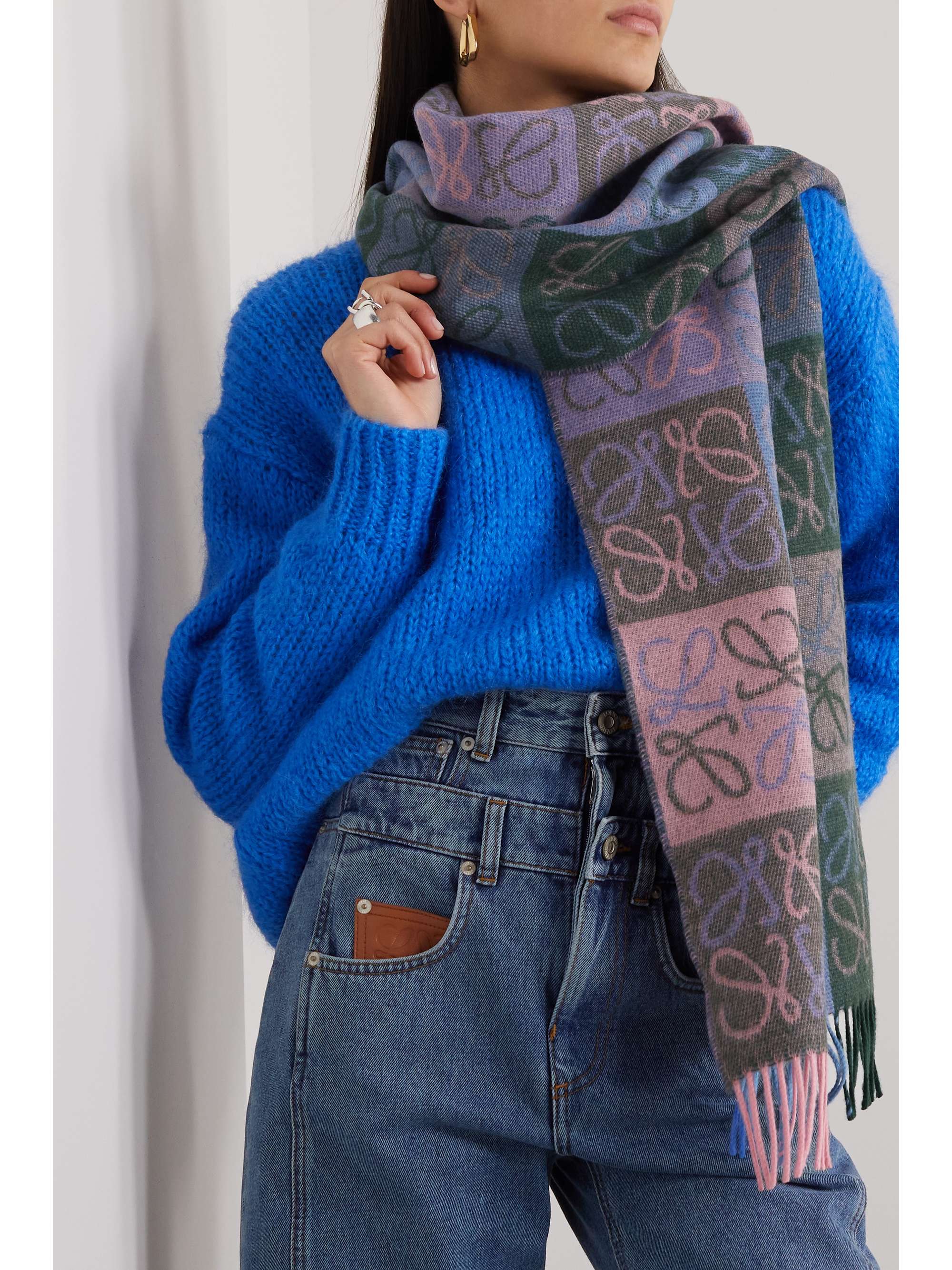LOEWE Fringed intarsia wool and cashmere-blend scarf