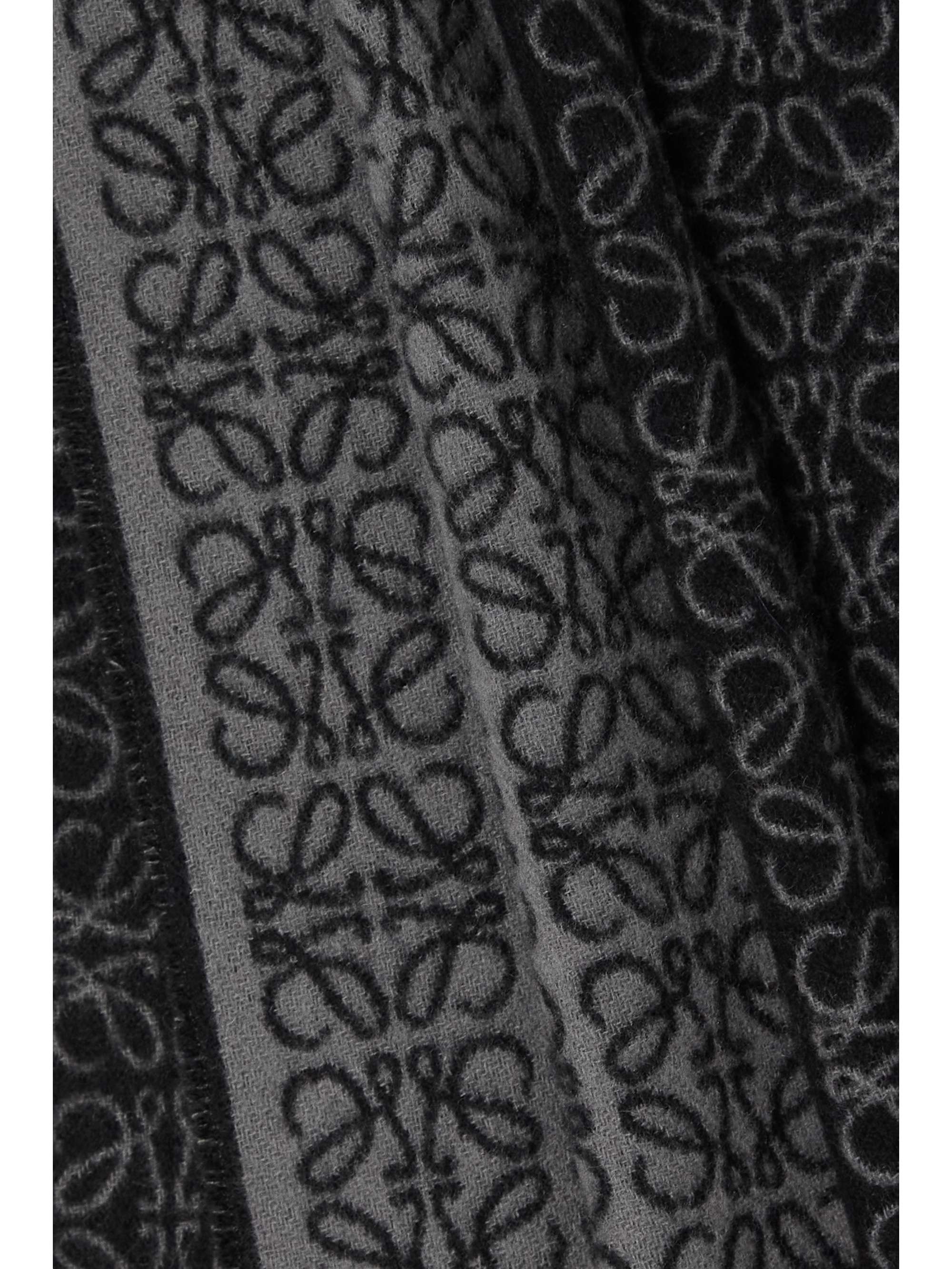 LOEWE Reversible leather-trimmed jacquard-knit cashmere scarf