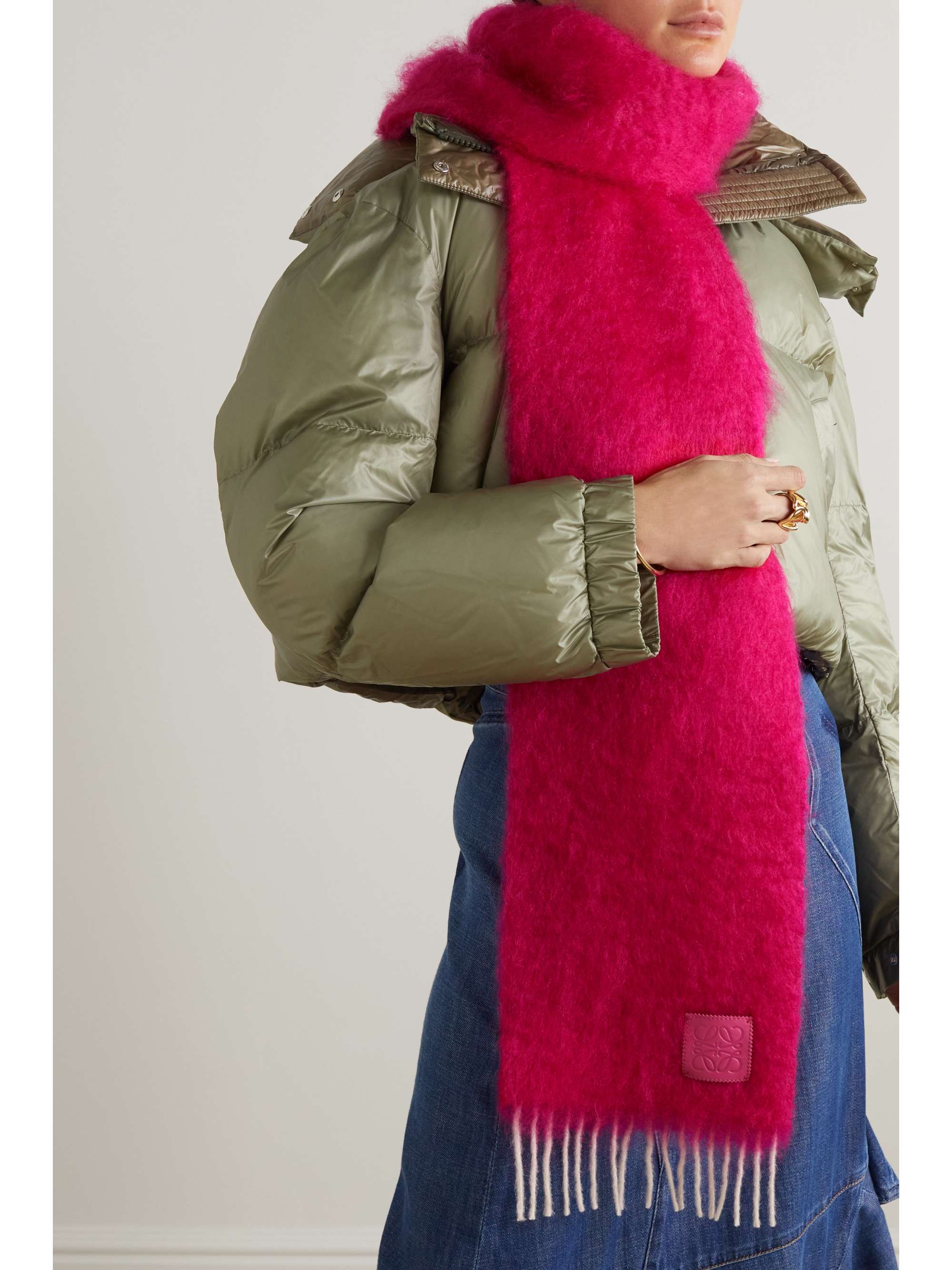 LOEWE Appliquéd fringed mohair-blend scarf