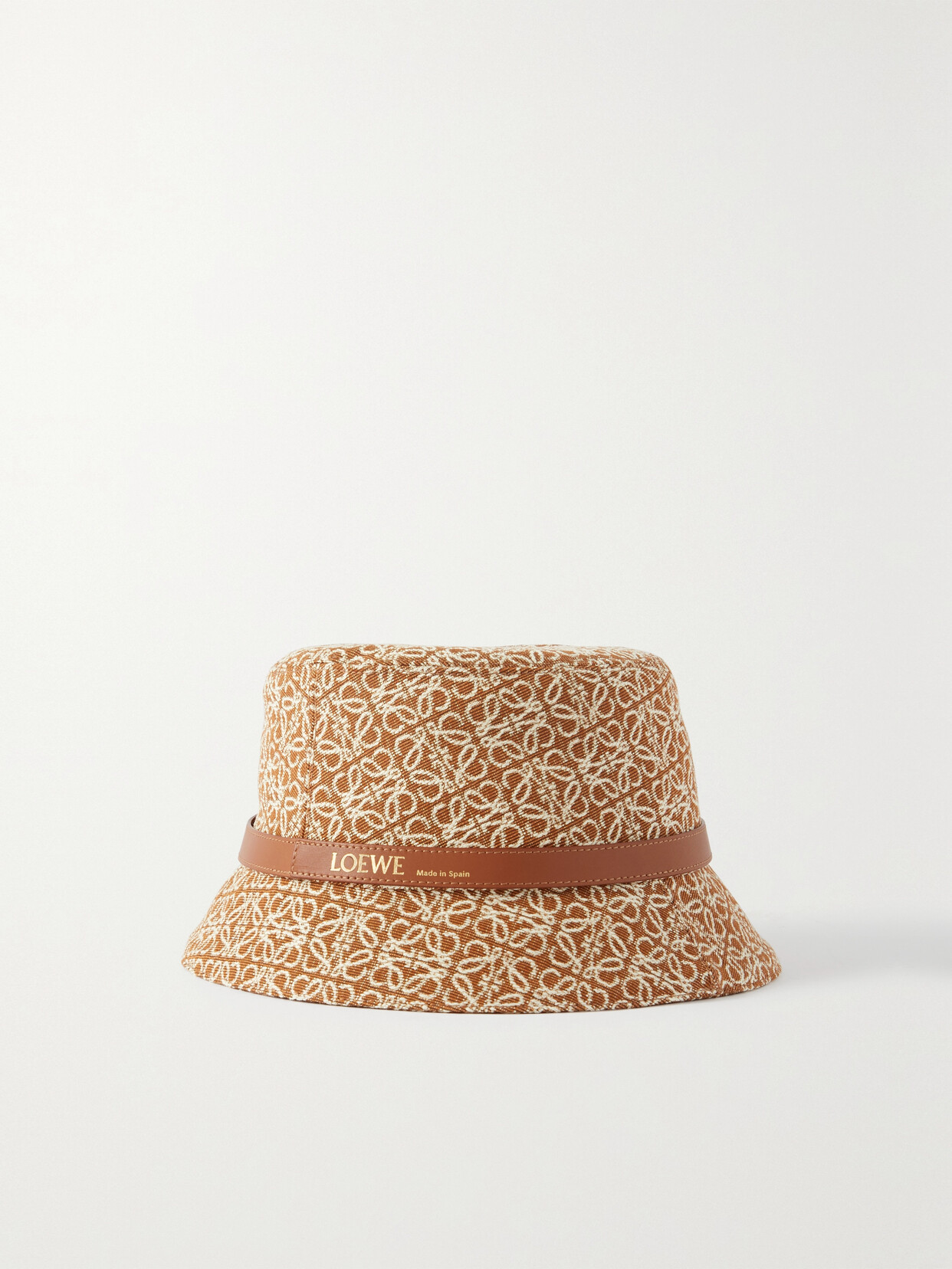 Loewe - Leather-trimmed Cotton-blend Jacquard Bucket Hat - Brown