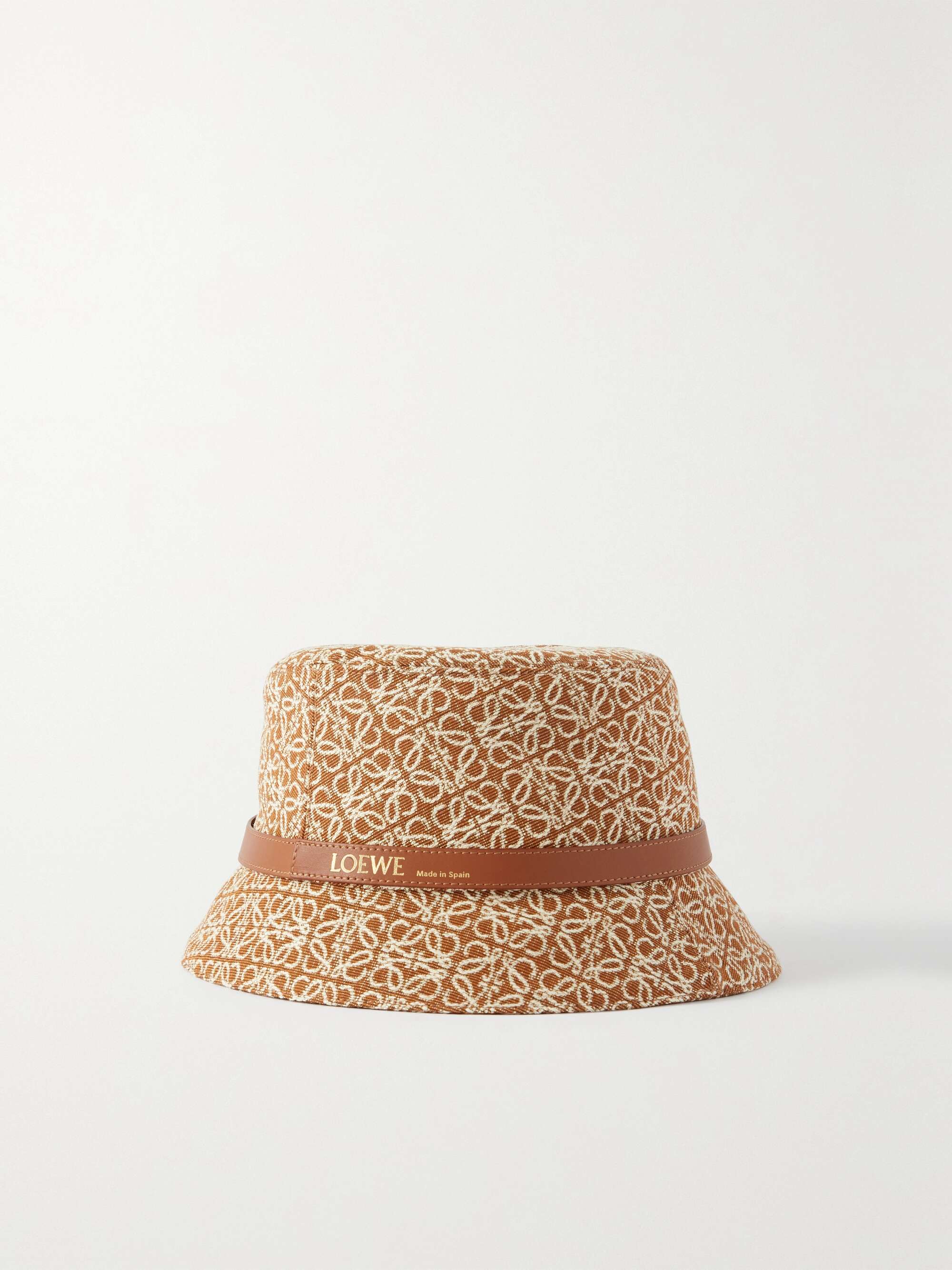 Loewe Leather-trimmed Cotton-Blend Jacquard Bucket Hat - Women - Tan Hats