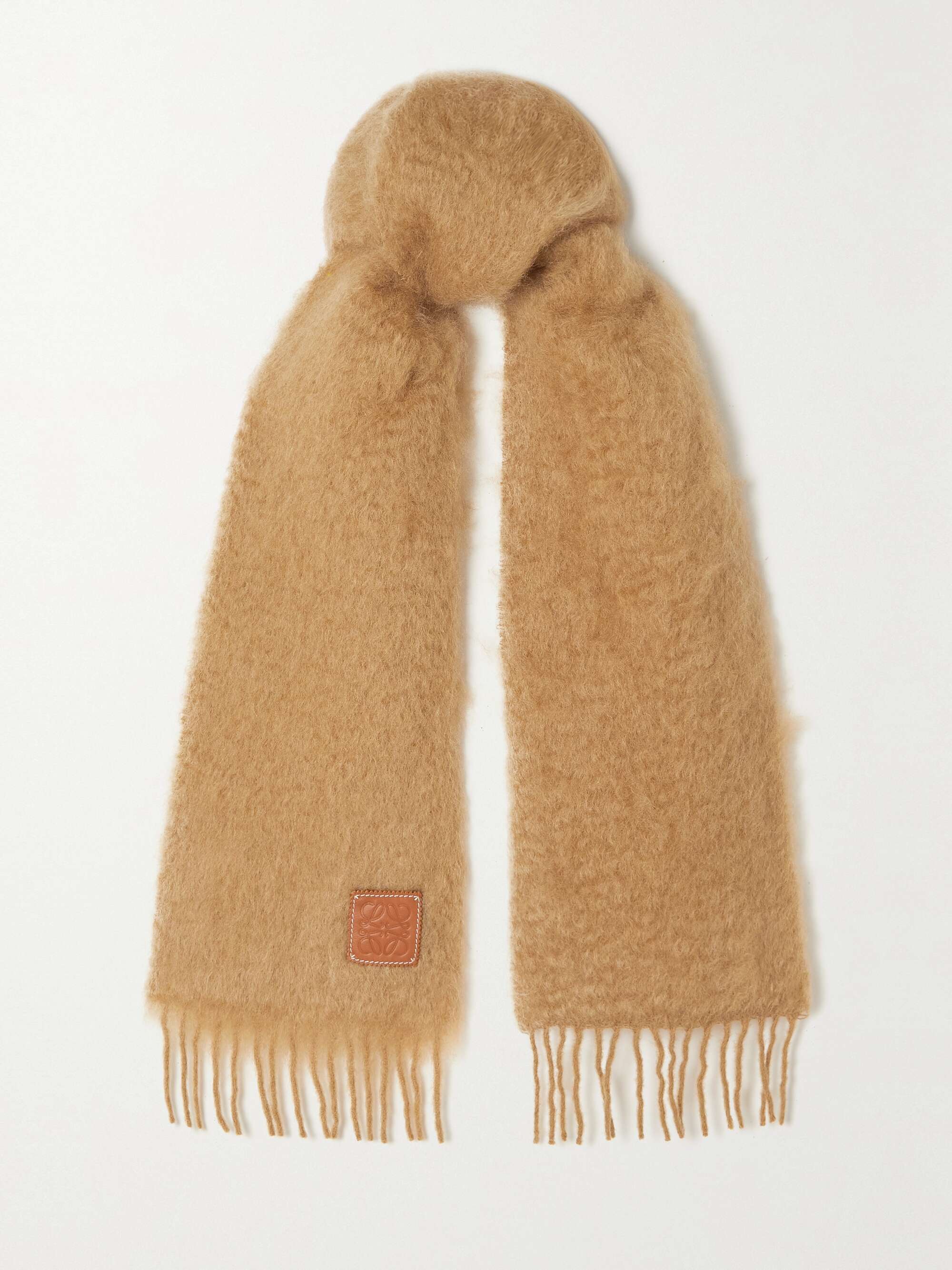 Loewe Anagram-patch Fringed Mohair-blend Scarf | Wardrobe Icons
