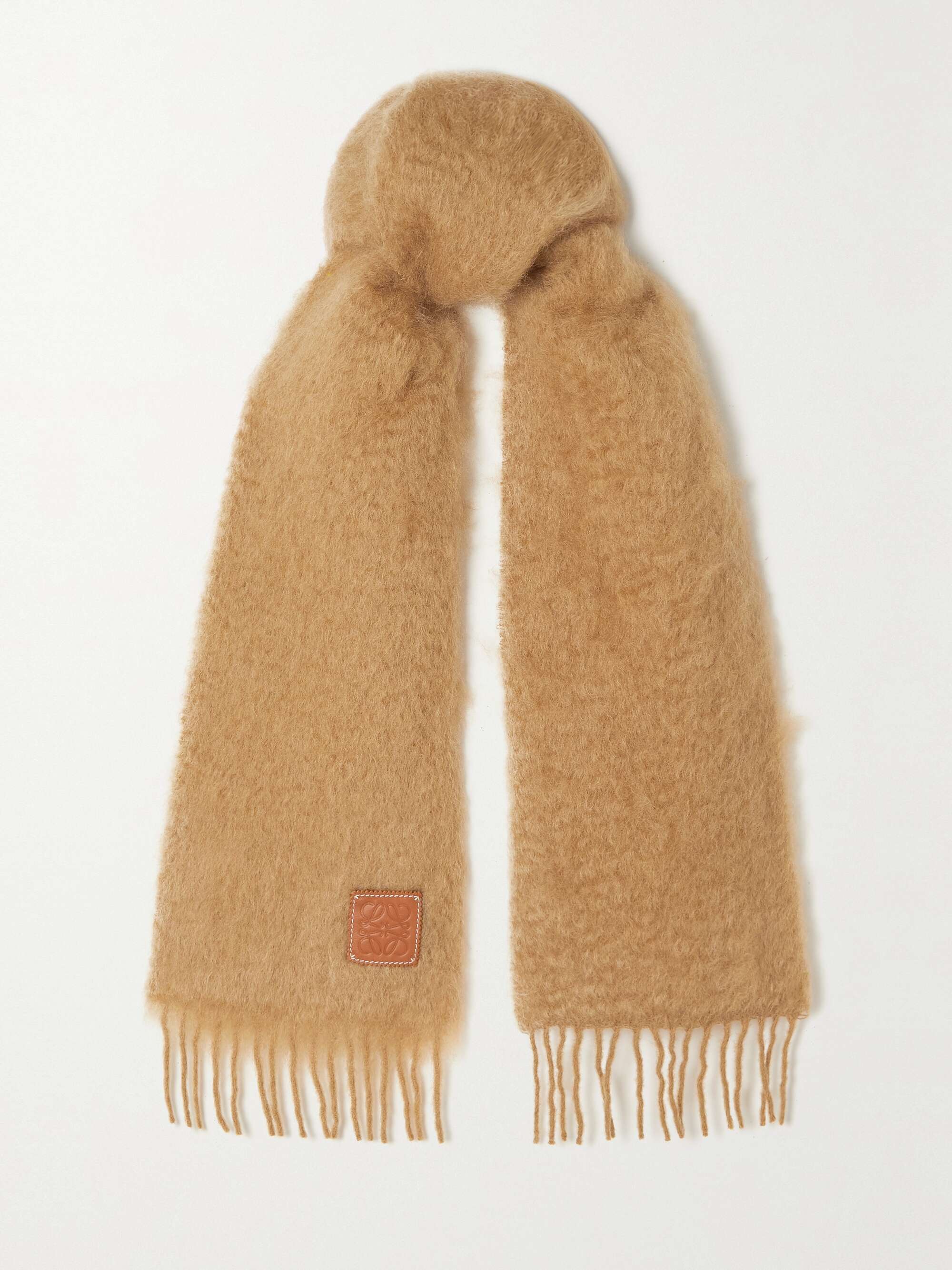 LOEWE Fringed intarsia wool and cashmere-blend scarf