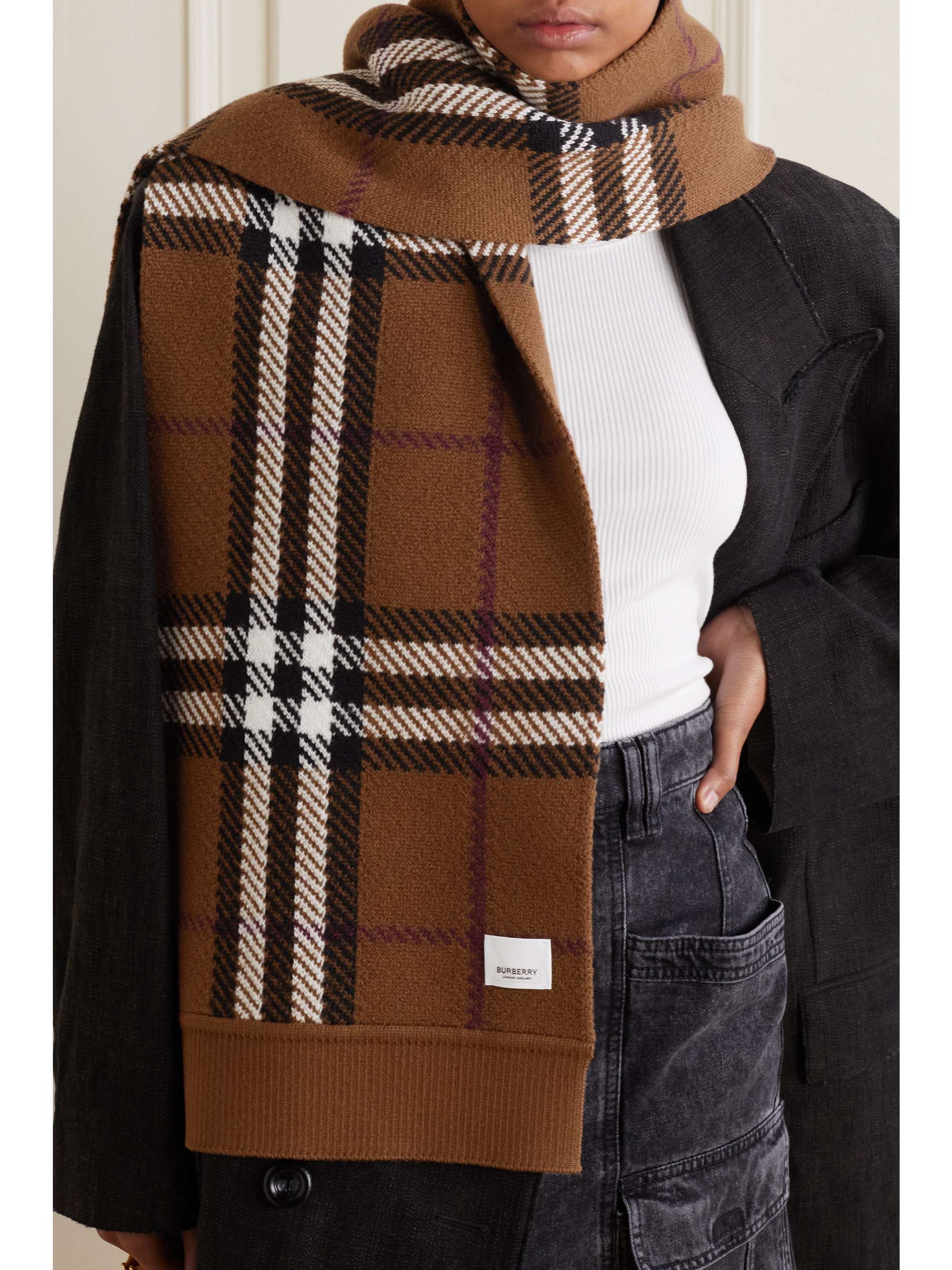 BURBERRY Checked wool-blend scarf