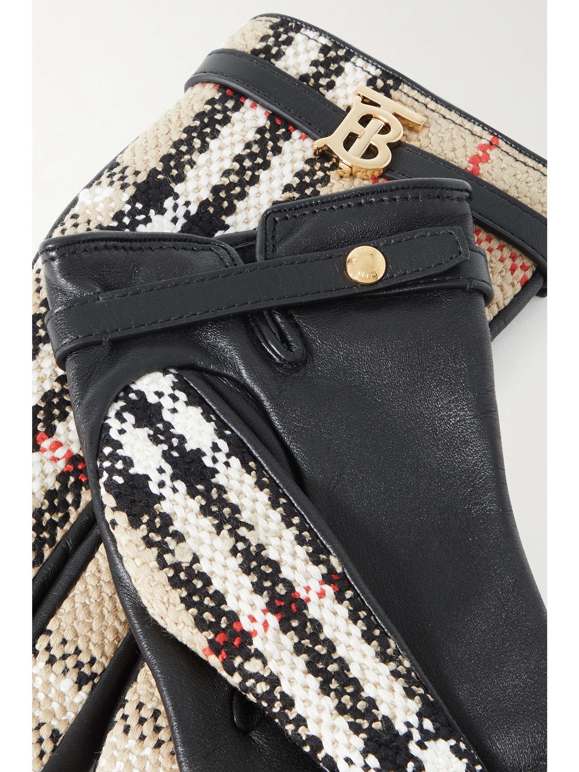 BURBERRY Checked cotton-blend tweed and leather gloves
