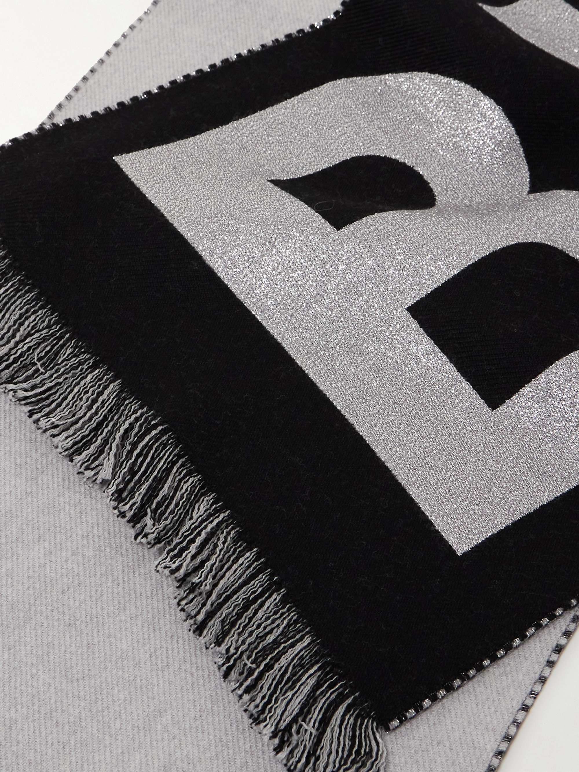 BURBERRY Fringed metallic wool-blend jacquard scarf