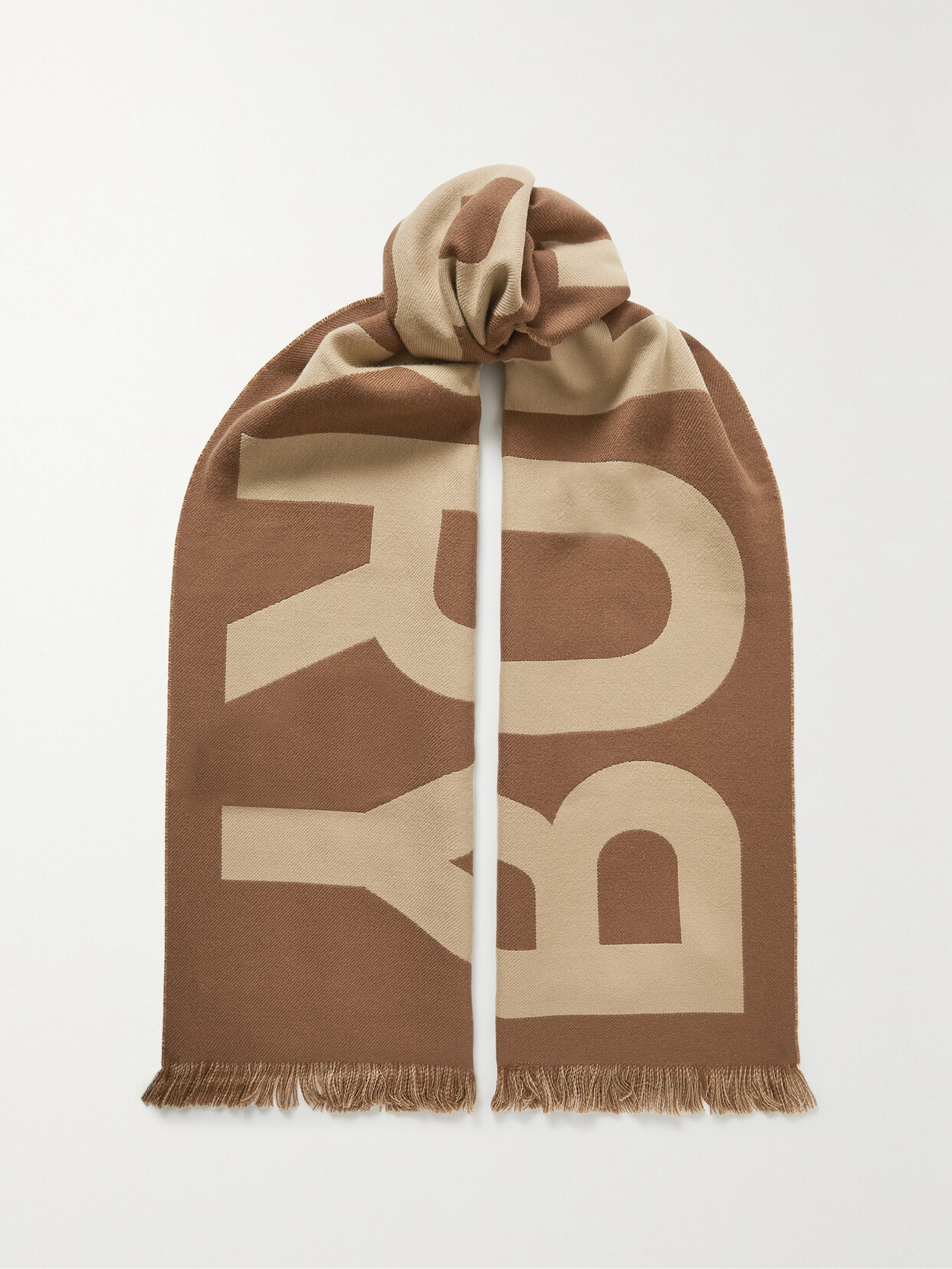 Burberry - Reversible Fringed Wool-jacquard Scarf - Beige - one size