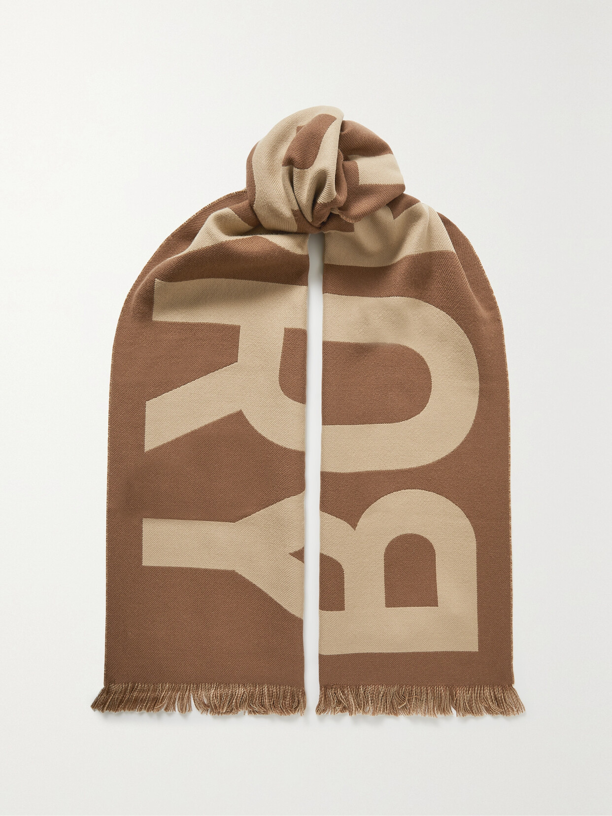 Burberry Reversible Fringed Wool-jacquard Scarf In Neutrals