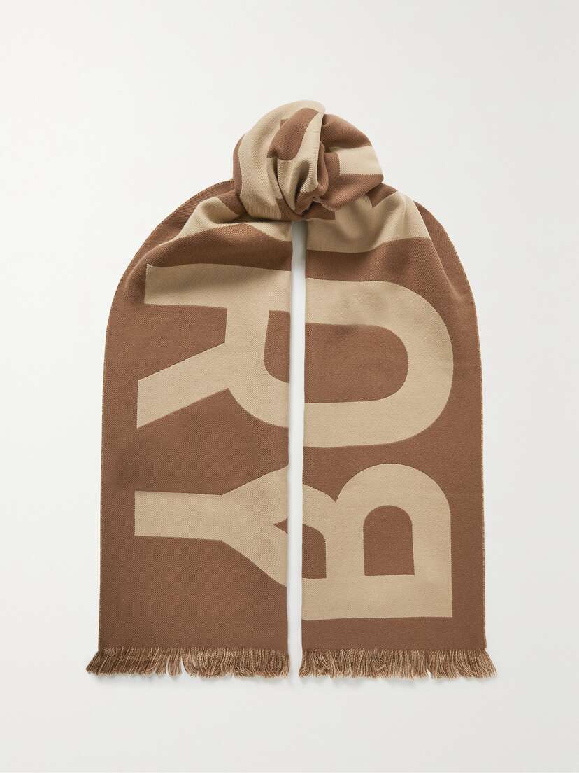 Burberry Reversible Fringed Wool-jacquard Scarf