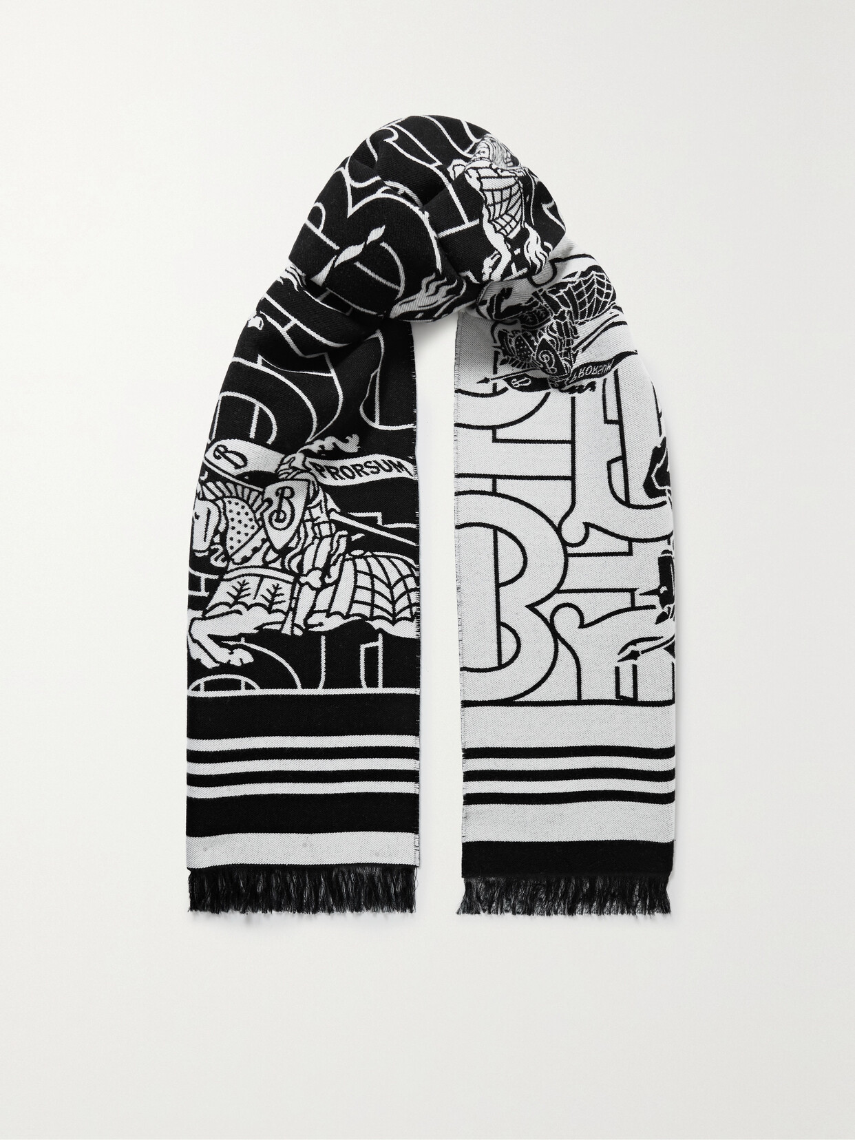 Burberry - Jacquard-knit Wool And Silk-blend Twill Scarf - Black