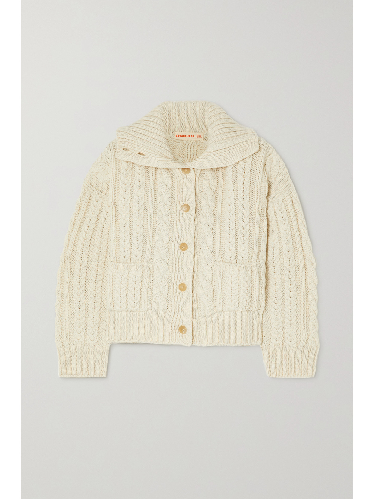 And-daughter Aran Cable-knit Organic Wool Cardigan In Cream