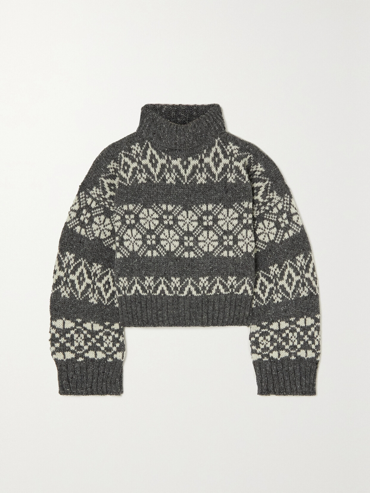 And-daughter Fair Isle Wool Turtleneck Sweater In Gray