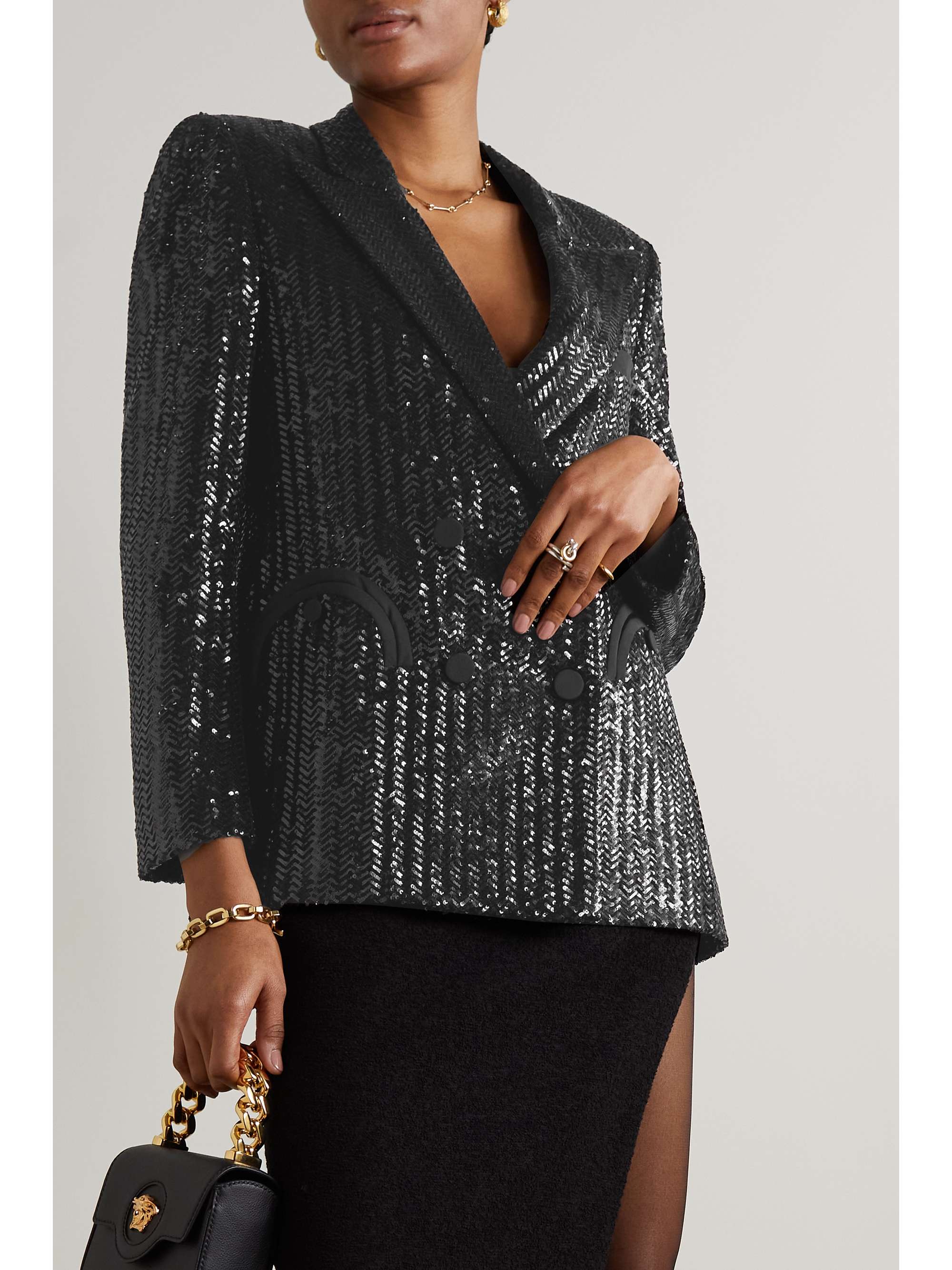 BLAZÉ MILANO All About You Everynight double-breasted silk twill-trimmed sequined crepe blazer