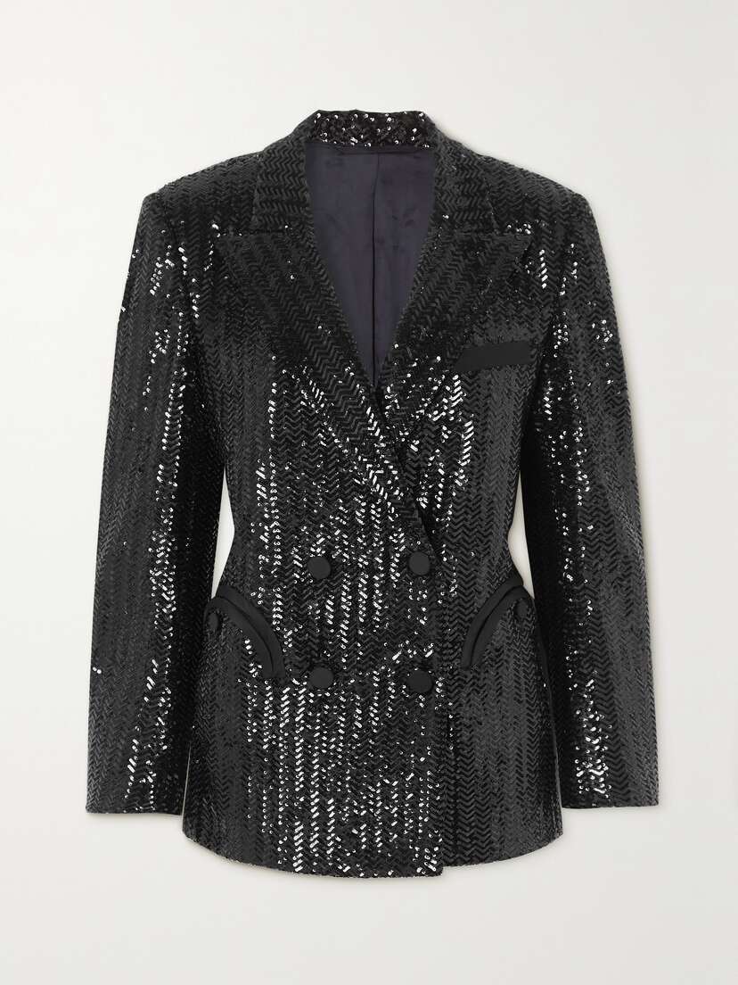 Blazé Milano All About You Everynight Double-breasted Silk Twill-trimmed Sequined Crepe Blazer