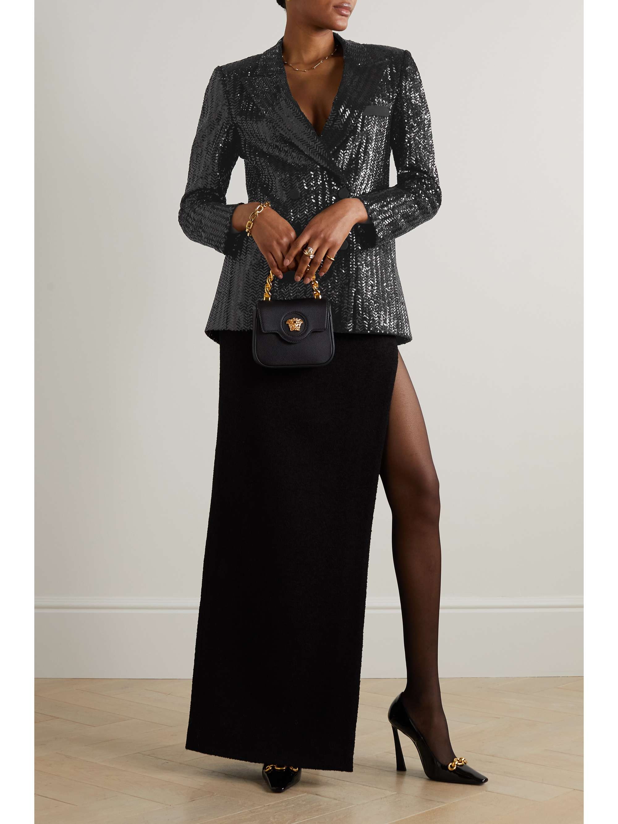 BLAZÉ MILANO All About You Everynight double-breasted silk twill-trimmed sequined crepe blazer