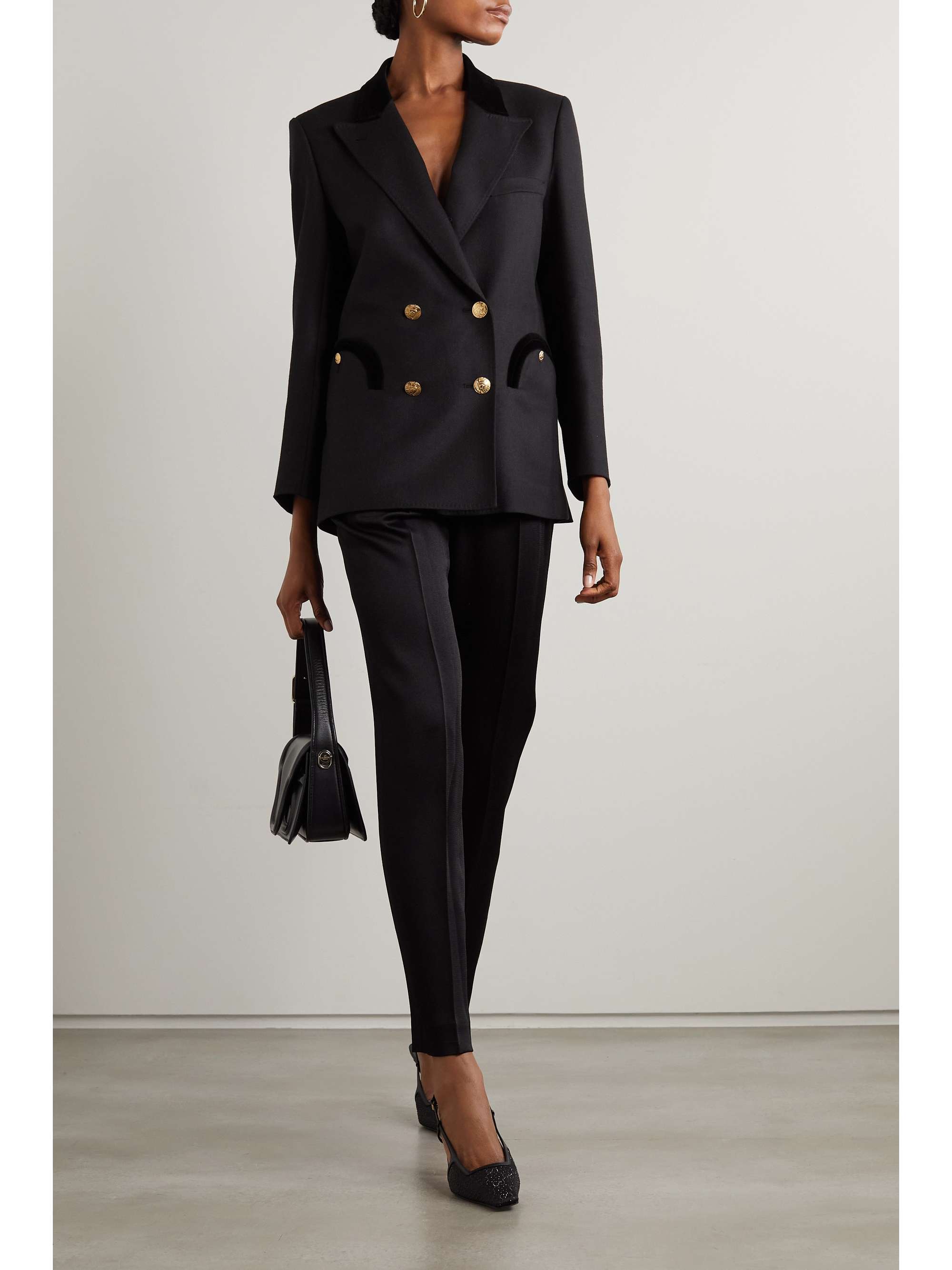 BLAZÉ MILANO Blazer à double boutonnage en crêpe de laine à finitions en velours Playa Noir Everynight