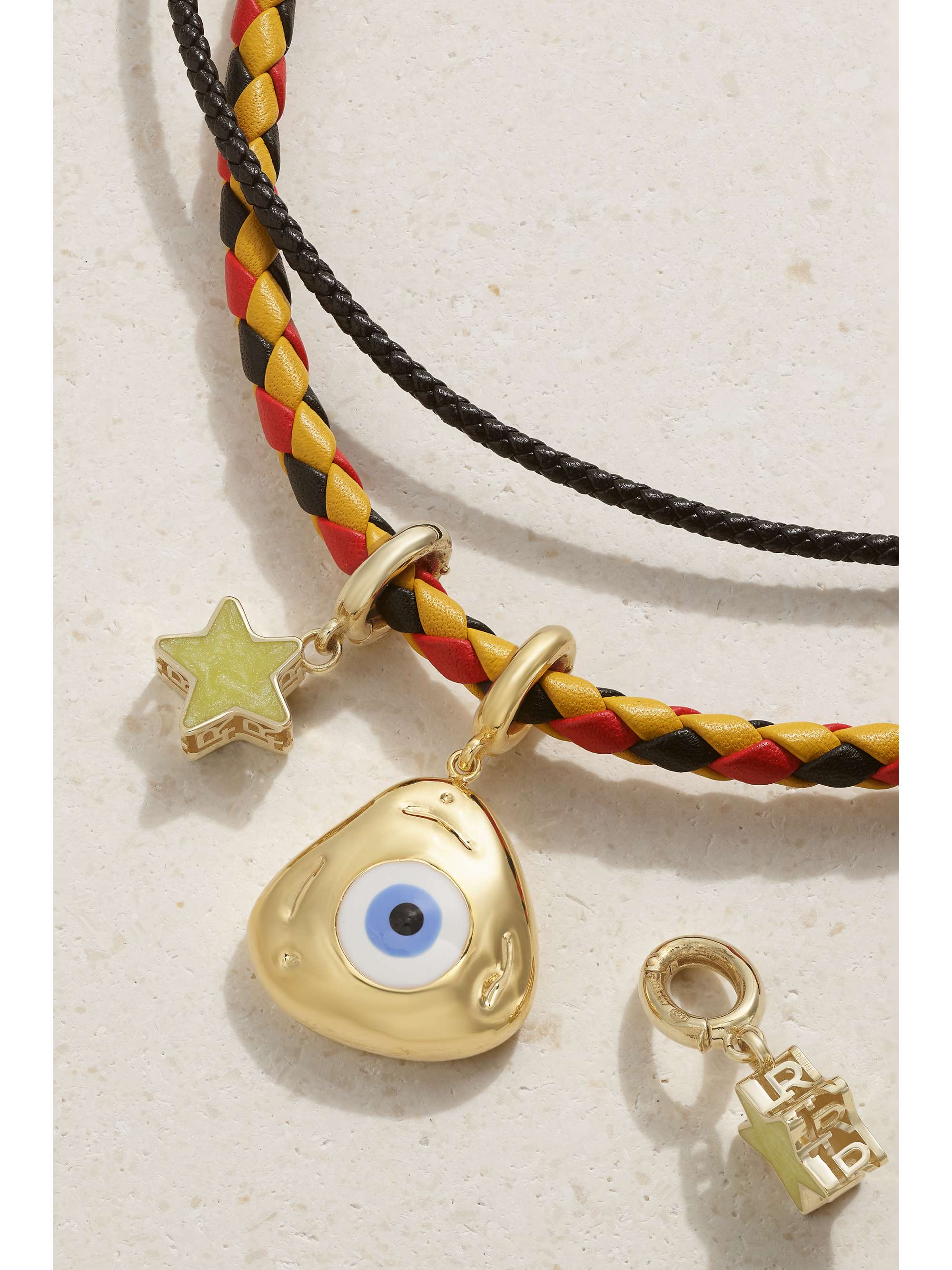 LAUREN RUBINSKI 14-karat gold, enamel and leather necklace