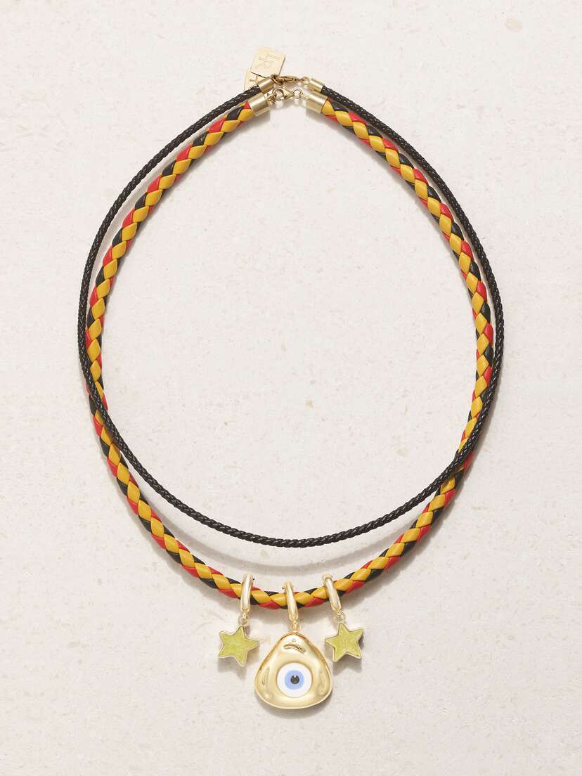 Lauren Rubinski 14-karat Gold, Enamel And Leather Necklace