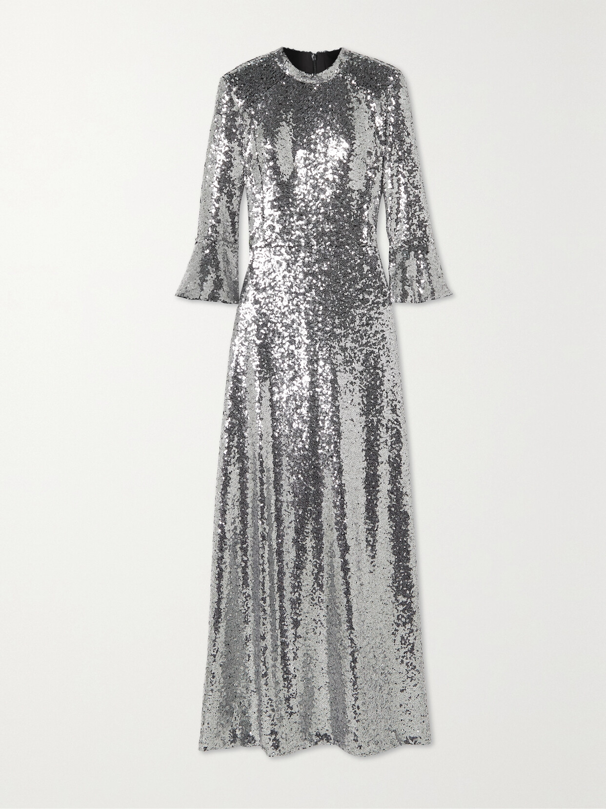 Hvn Long Ashley Sequined Stretch-tulle Maxi Dress In Silver