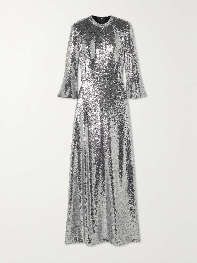 HVN Long Ashley Sequined Stretch-tulle Maxi Dress