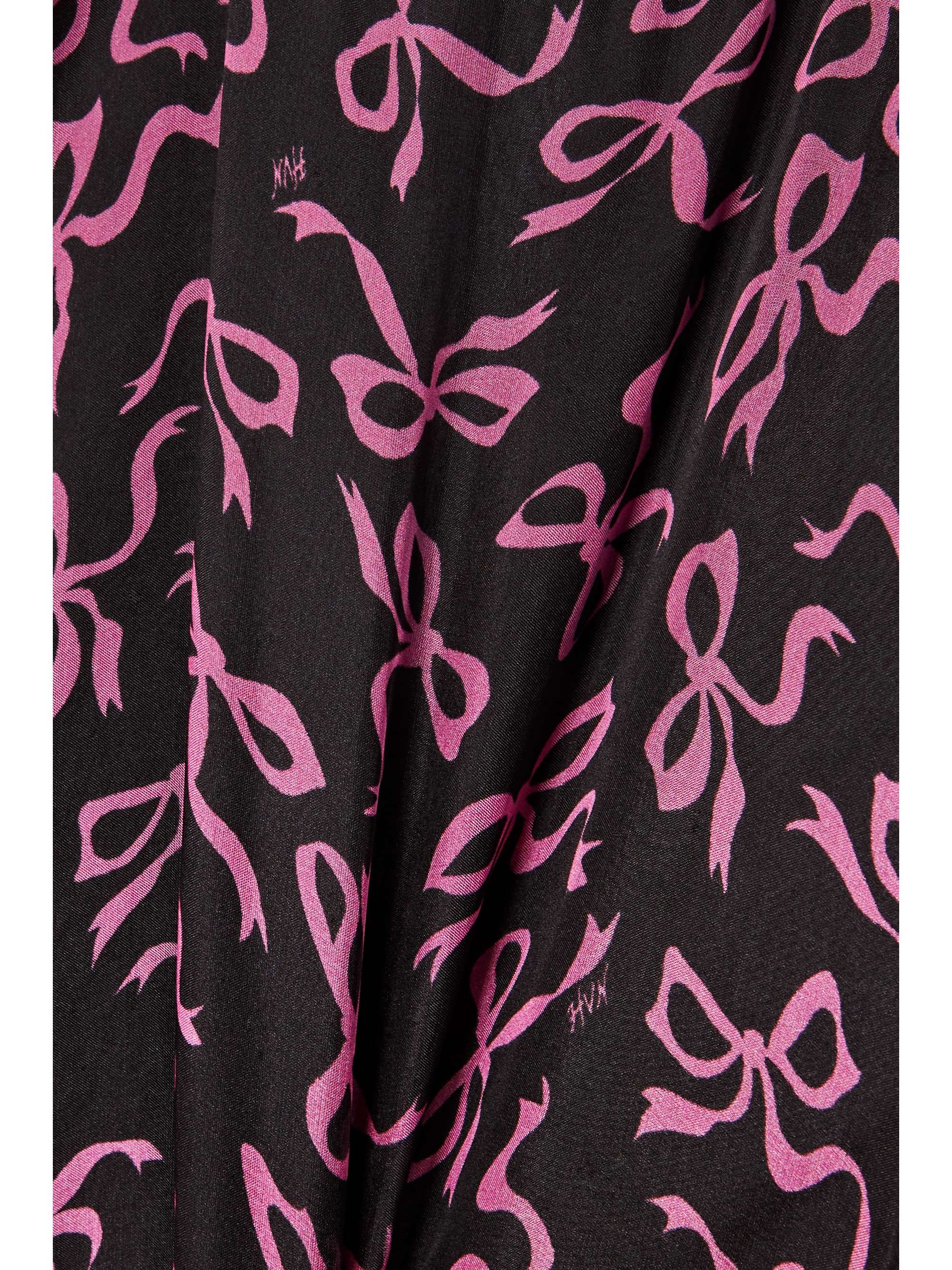 HVN Elisa feather-trimmed printed silk-chiffon midi dress