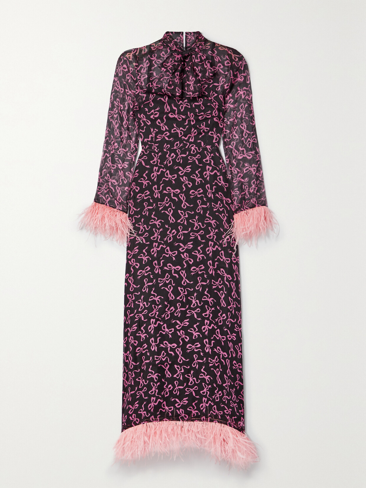 HVN Elisa Feather-trimmed Printed Silk-chiffon Midi Dress