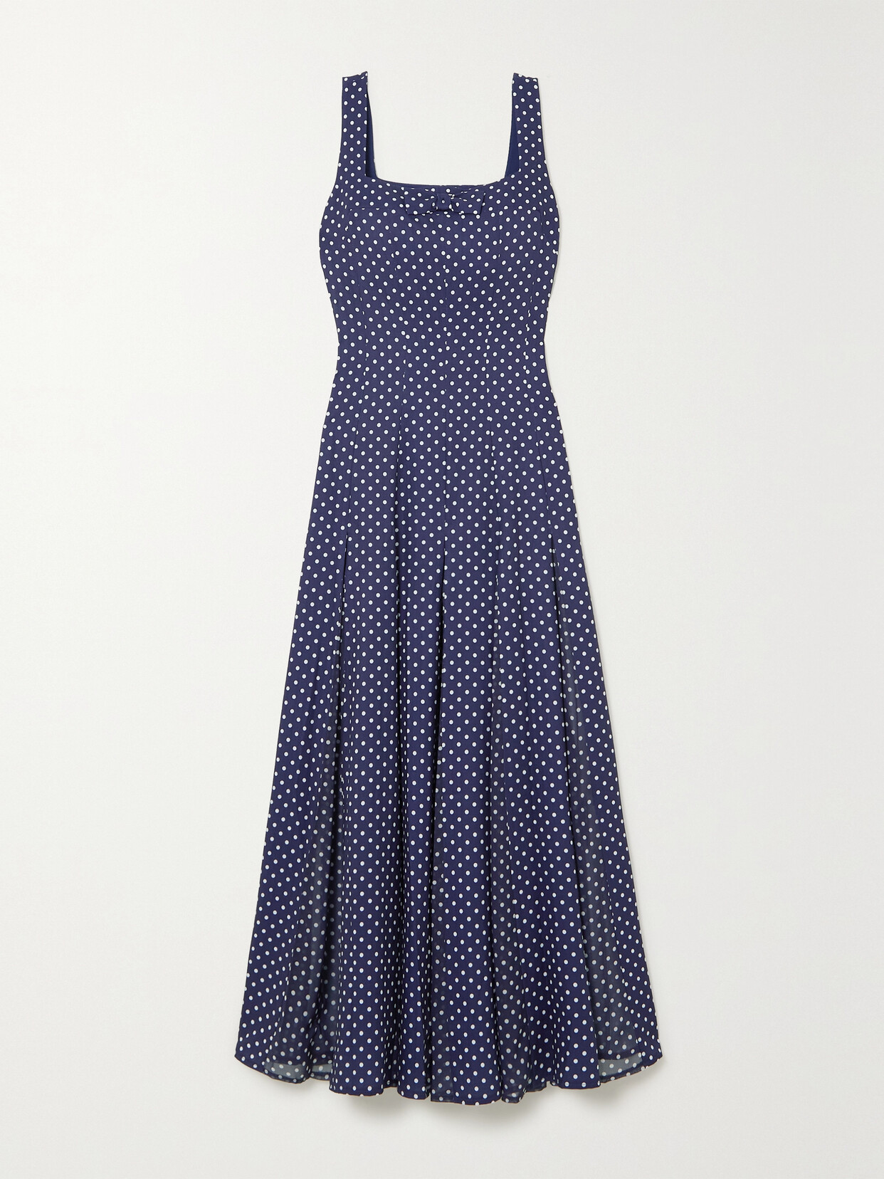 HVN Pleated Polka-dot Stretch-crepe De Chine Midi Dress - Blue