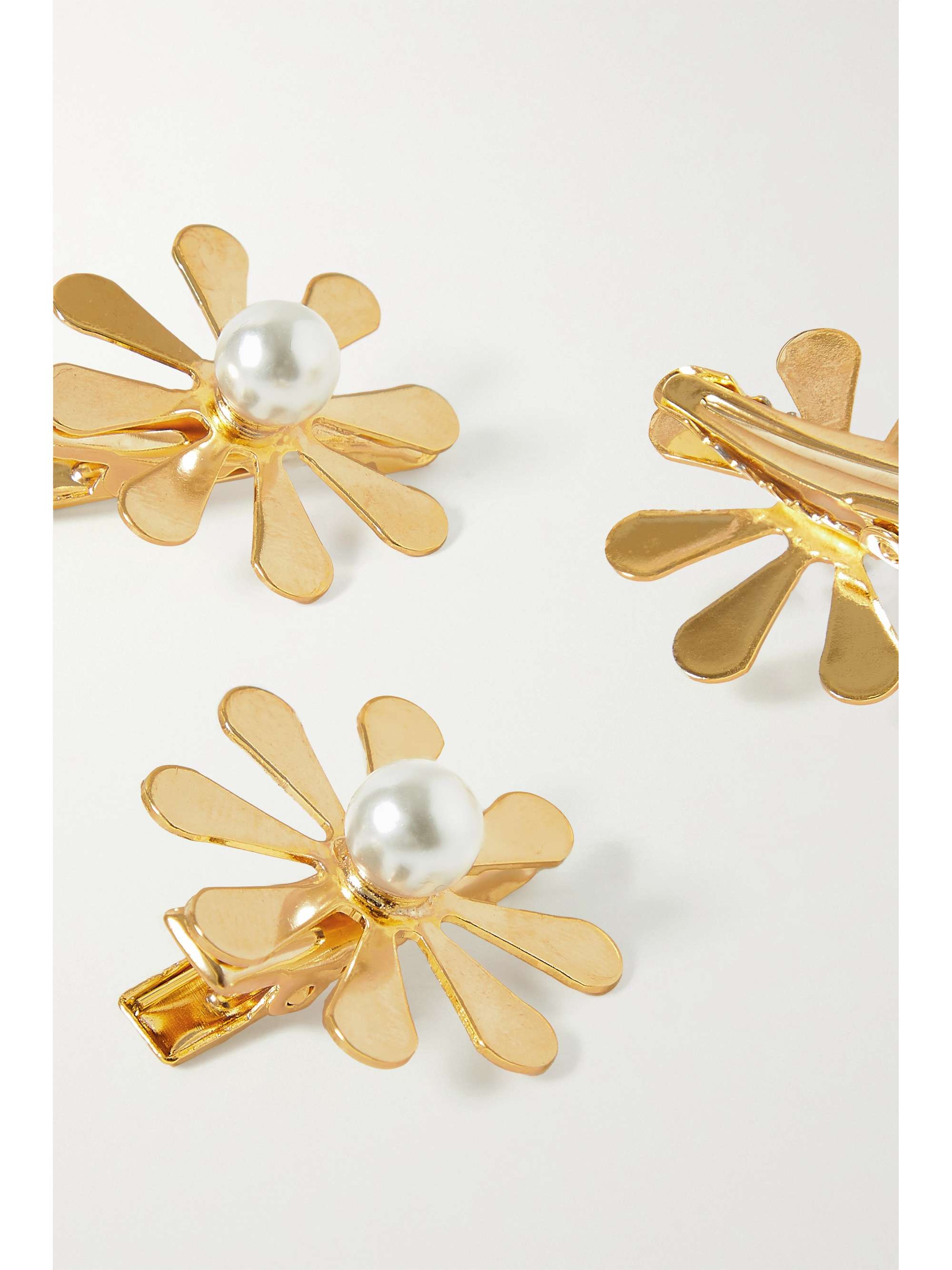 LELET NY Coming Up Daisies set of three gold-plated faux pearl hair ...