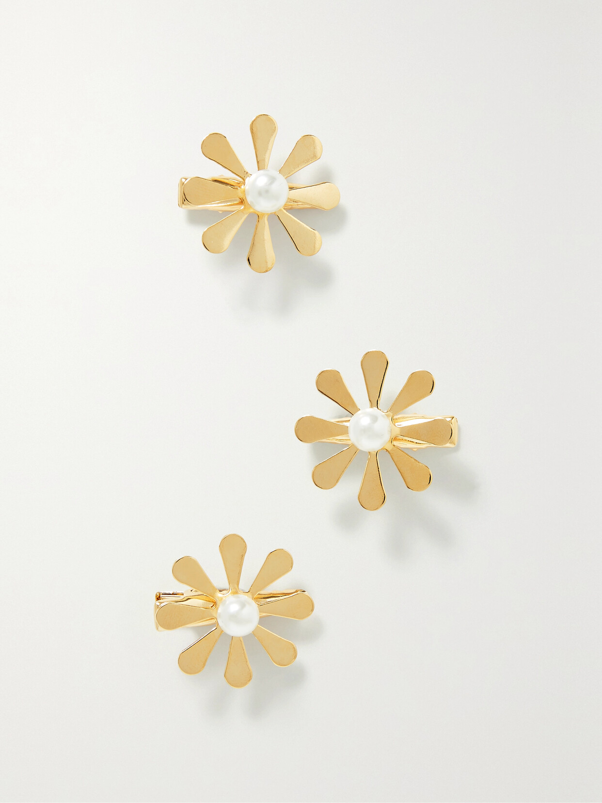 LELET NY - Coming Up Daisies Set Of Three Gold-plated Faux Pearl Hair Clips - one size