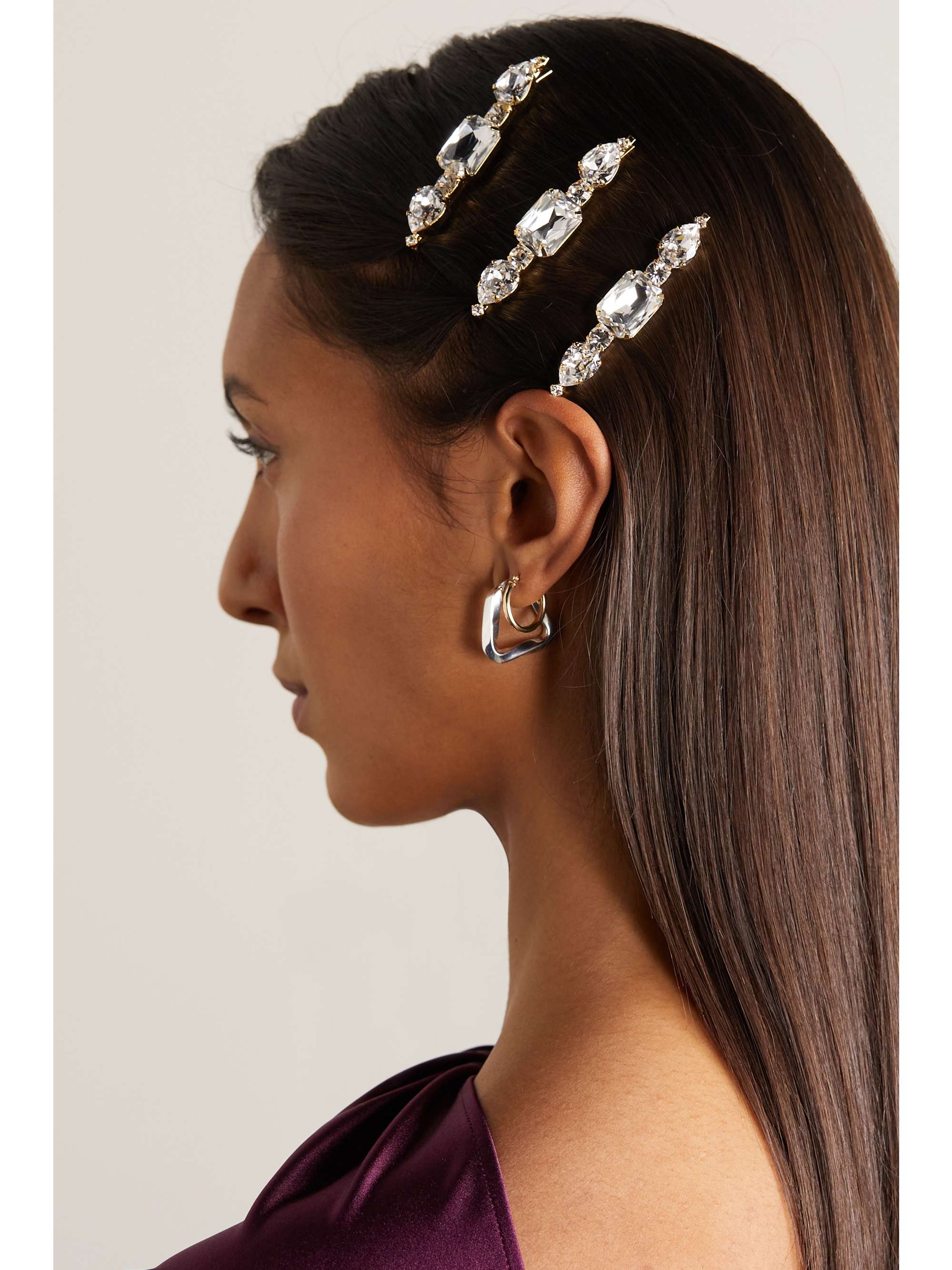 LELET NY Jules set of three gold-tone Swarovski crystal hair clips