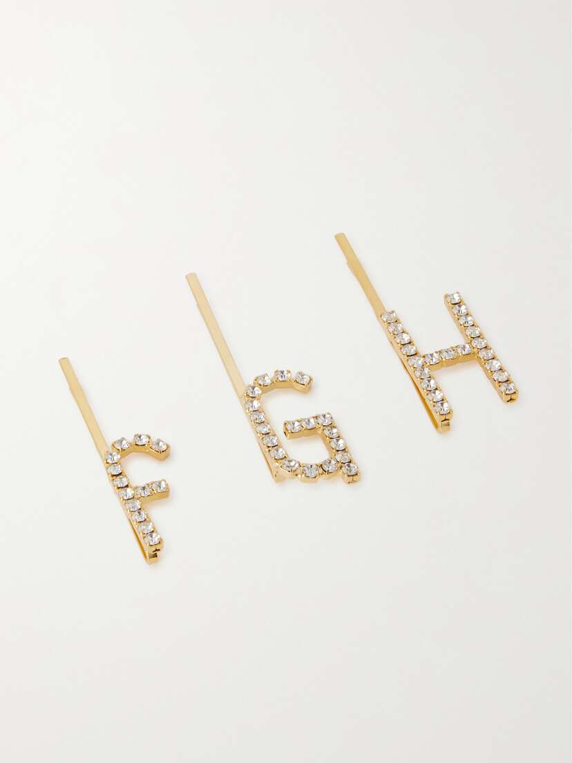 LELET NY Alphabet Gold-tone Swarovski Crystal Hair Clip