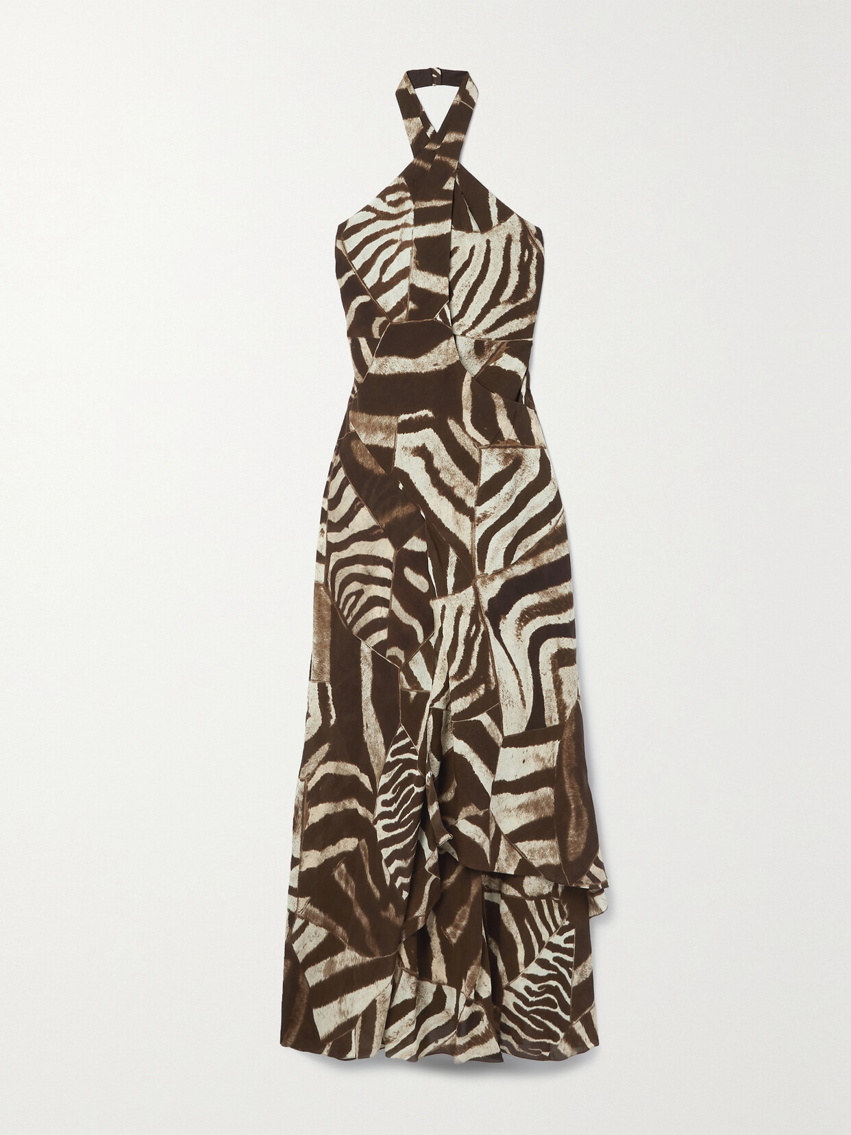 RALPH LAUREN NICCOLA ZEBRA-PRINT VOILE HALTERNECK MAXI DRESS