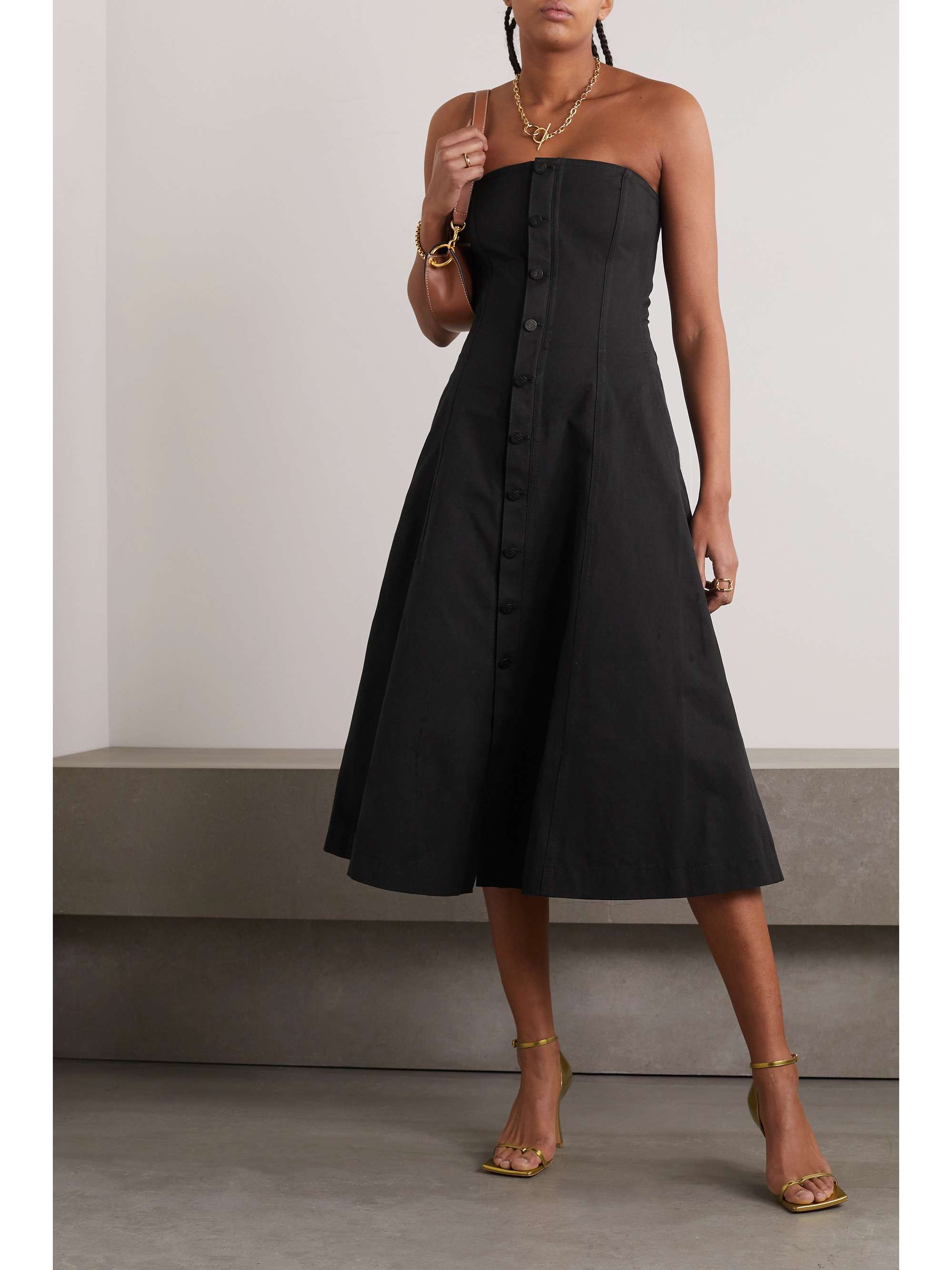 RALPH LAUREN COLLECTION Kooper strapless cotton-canvas midi dress |  NET-A-PORTER