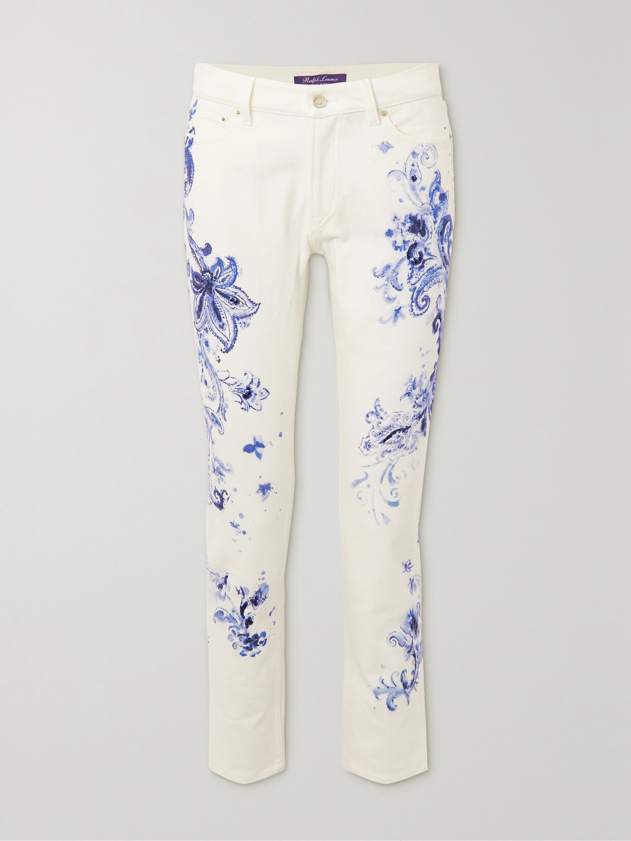 Ralph Lauren Collection - Sequin-embellished Paisley-print Mid-rise Skinny Jeans - White