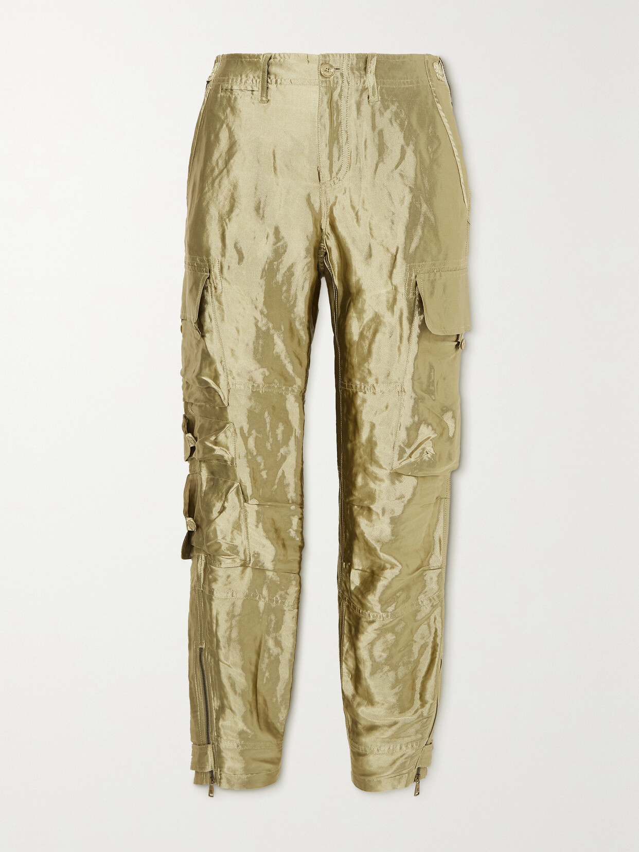 RALPH LAUREN MITCHELL CROPPED METALLIC WOVEN TAPERED CARGO PANTS