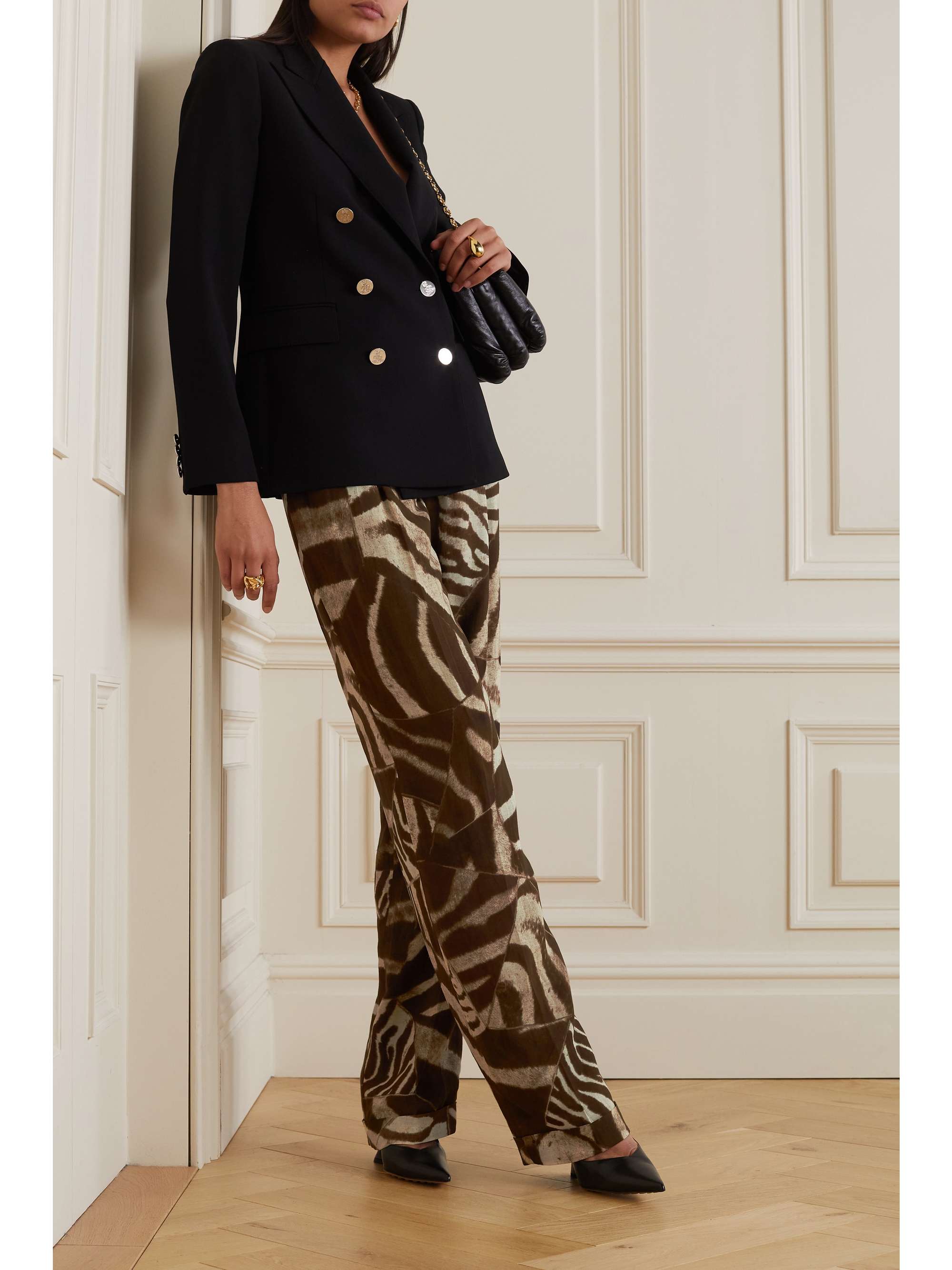 Stamford zebra-print crepe straight-leg pants