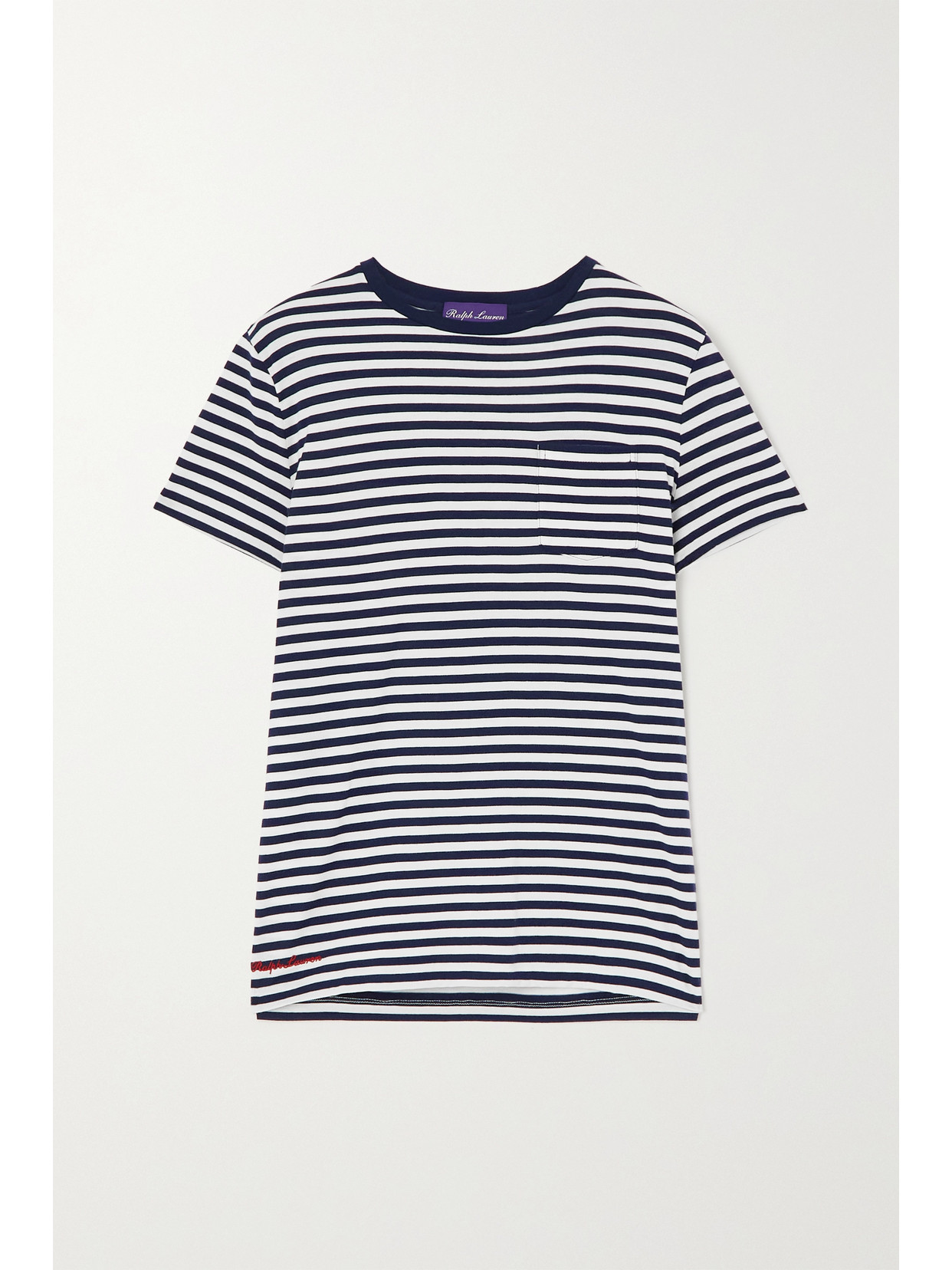 Ralph Lauren Collection - Embroidered Striped Cotton-jersey T-shirt - Blue