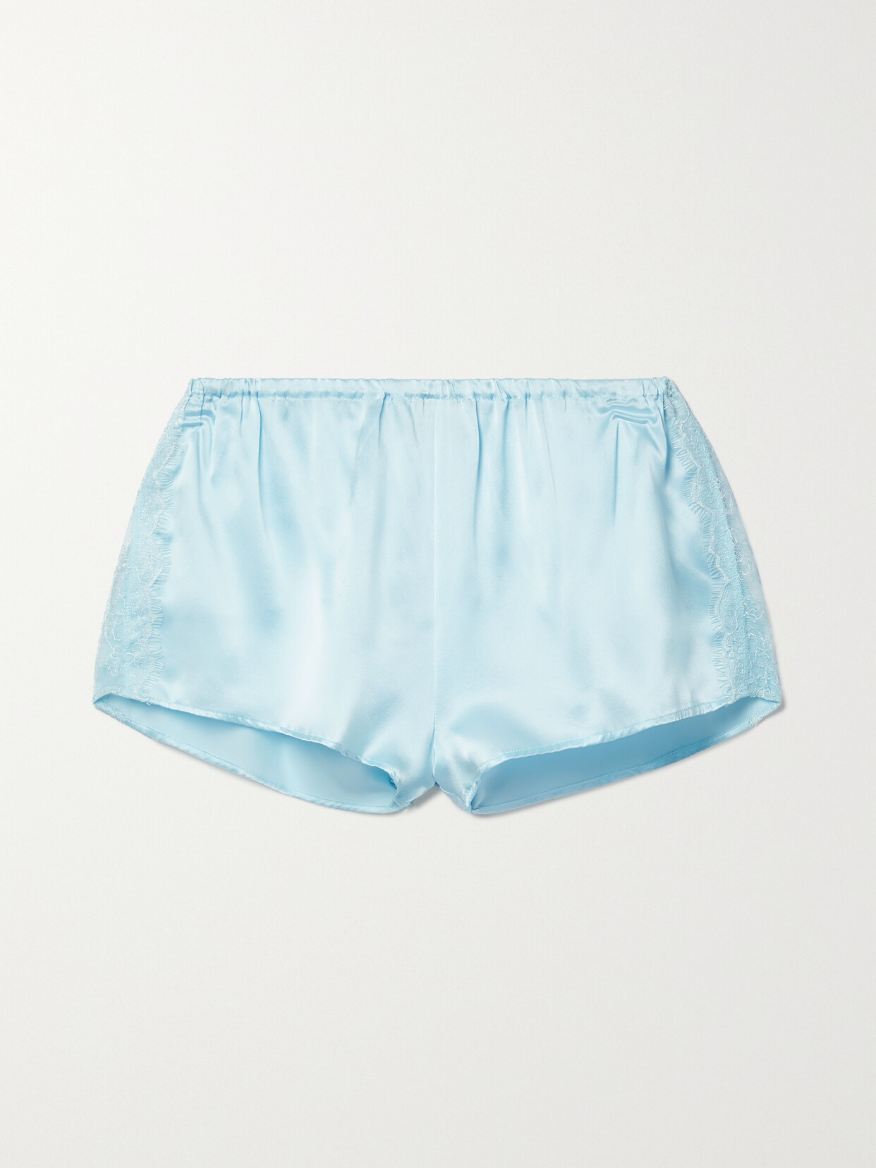 MAISON ESSENTIELE Lace-trimmed Silk-satin Pajama Shorts - Blue