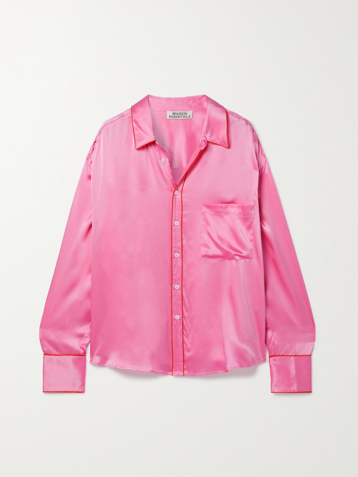 MAISON ESSENTIELE Piped Silk-satin Pajama Shirt - Pink
