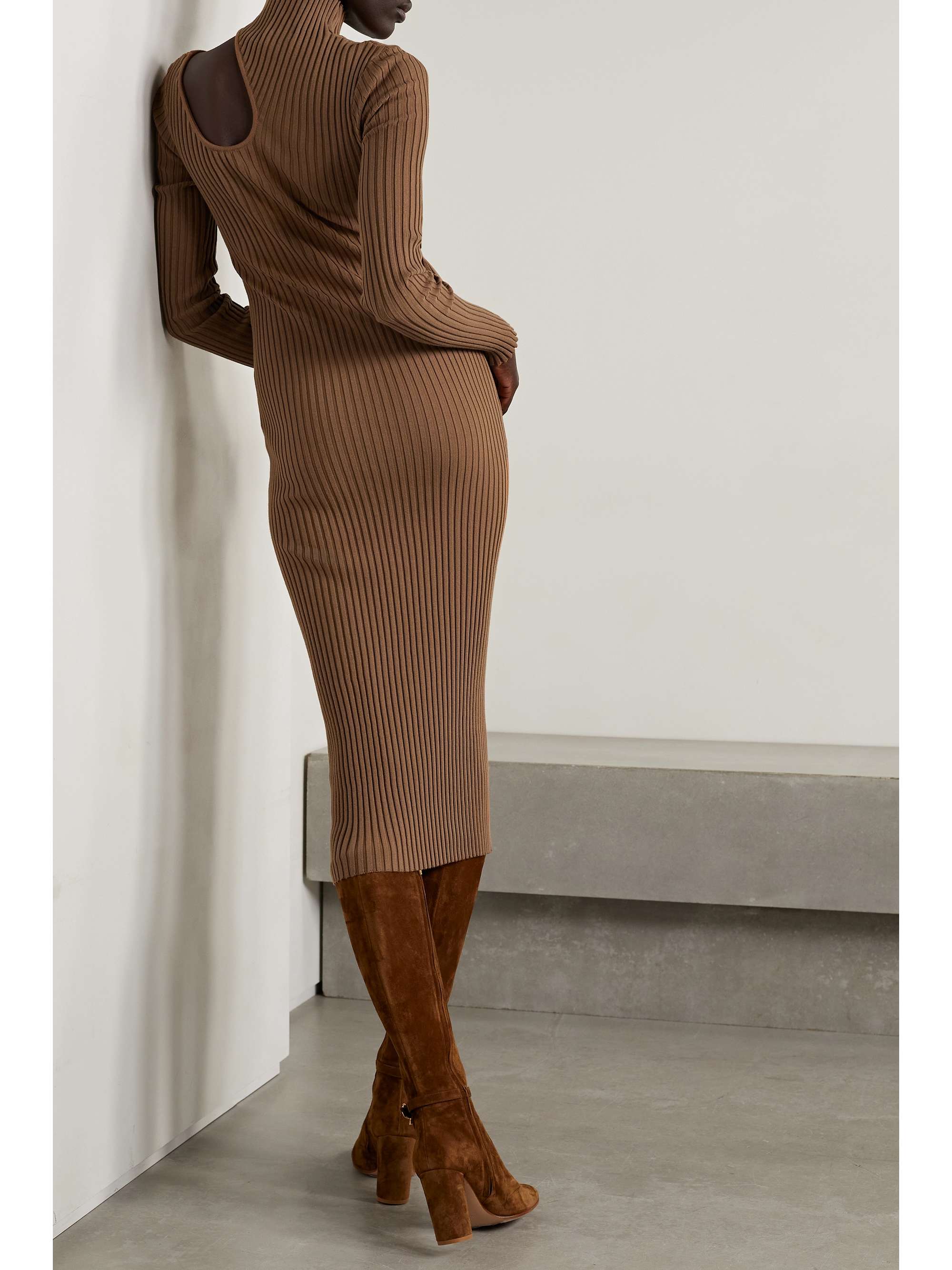 ANINE BING Victoria cutout ribbed cotton turtleneck midi dress