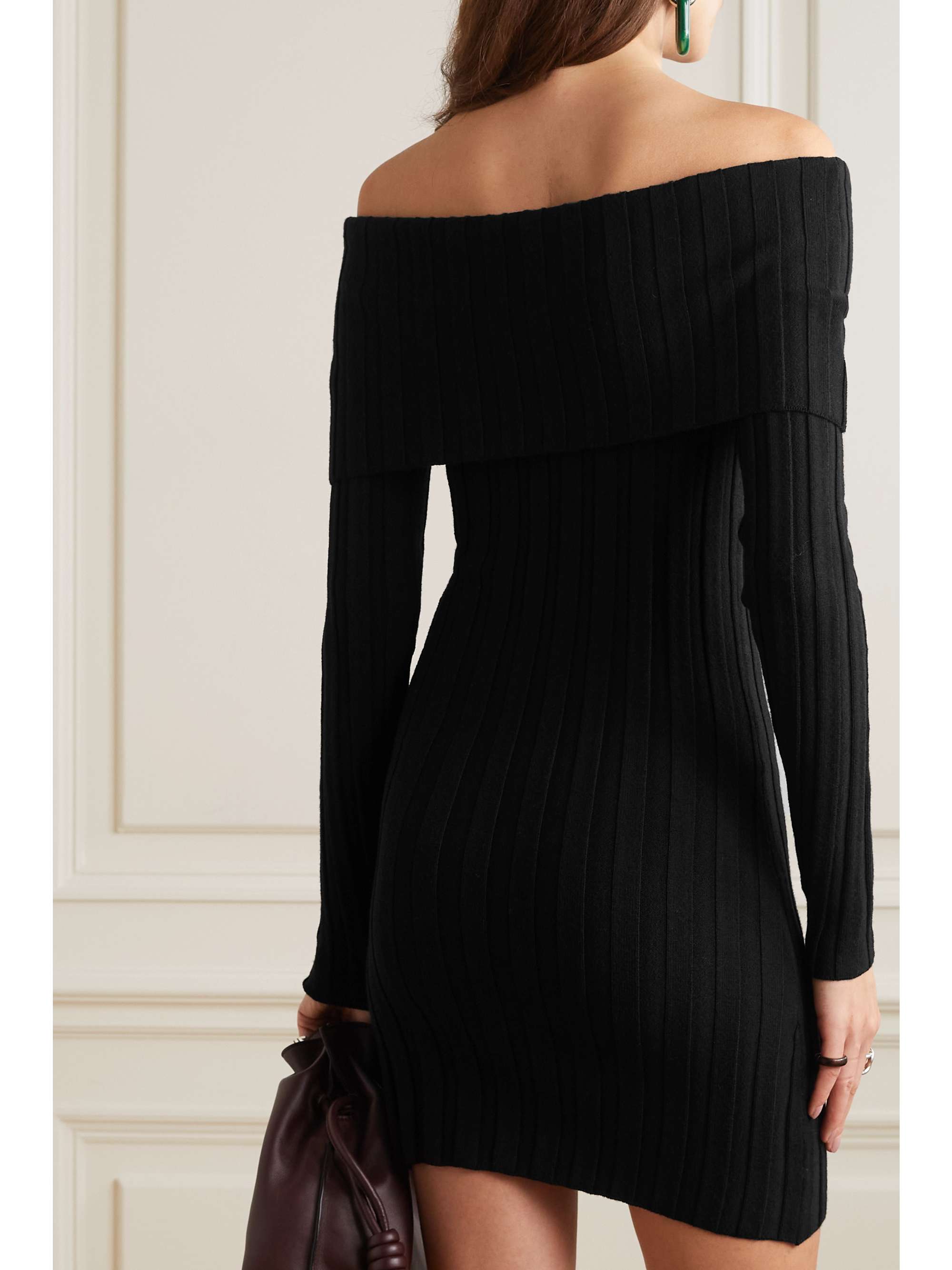 ANINE BING Mariah off-the-shoulder ribbed wool mini dress