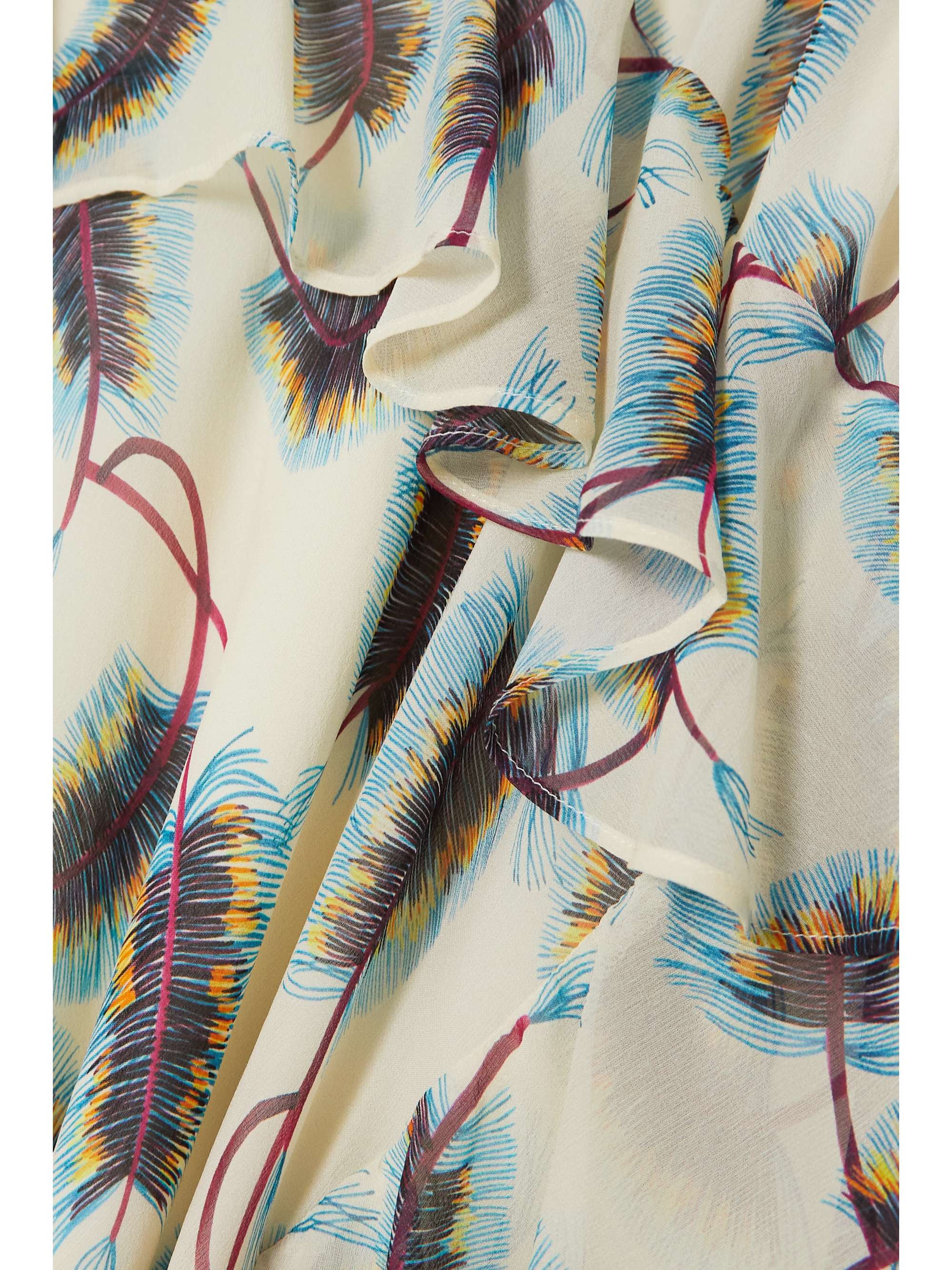 SALONI Vida ruffled embroidered printed silk-chiffon midi dress