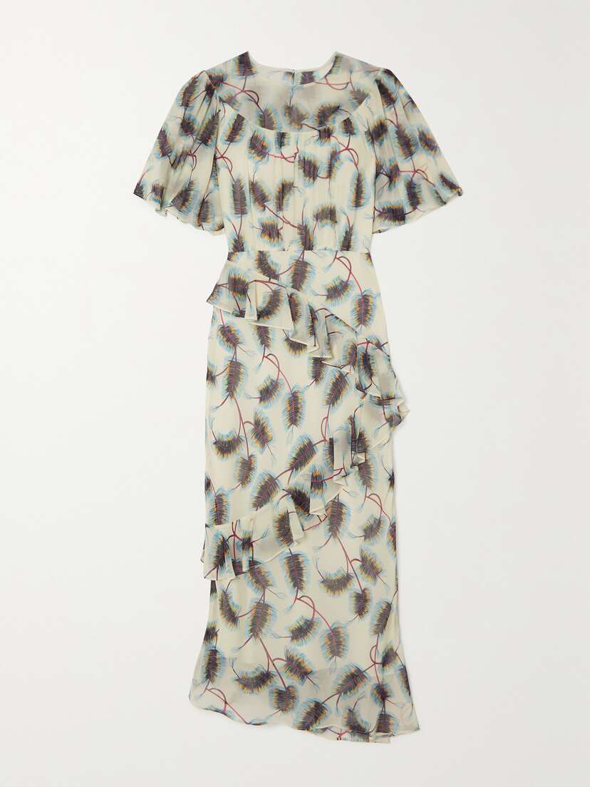 Saloni Vida Ruffled Printed Silk-chiffon Midi Dress
