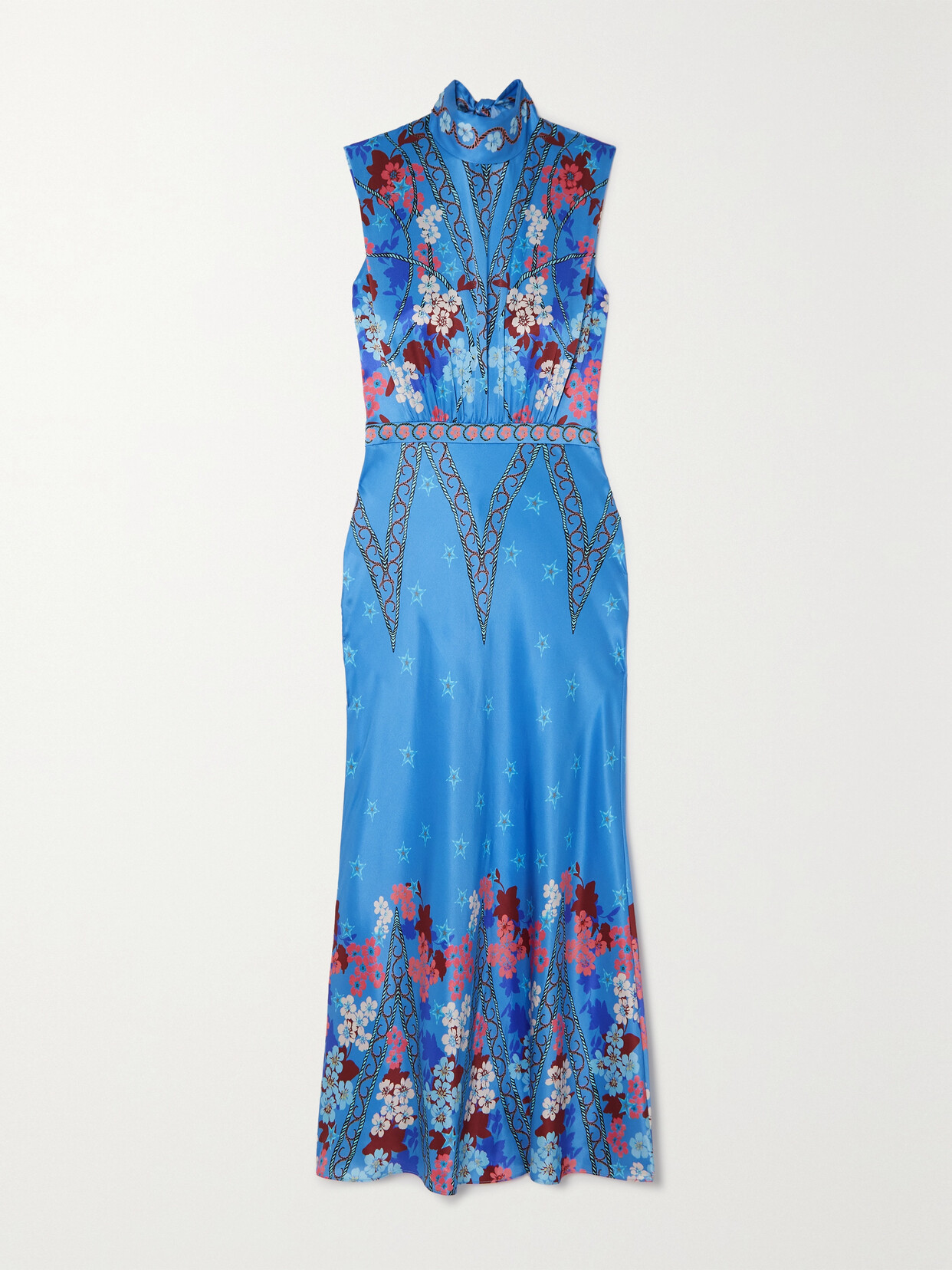 Saloni - Fleur Printed Silk-satin Midi Dress - Blue