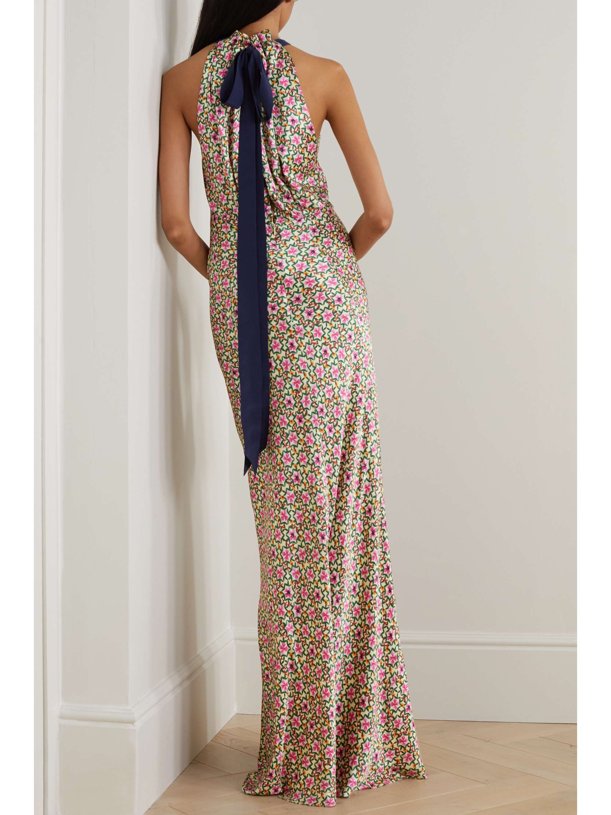SALONI Michelle open-back floral-print satin-jacquard maxi dress