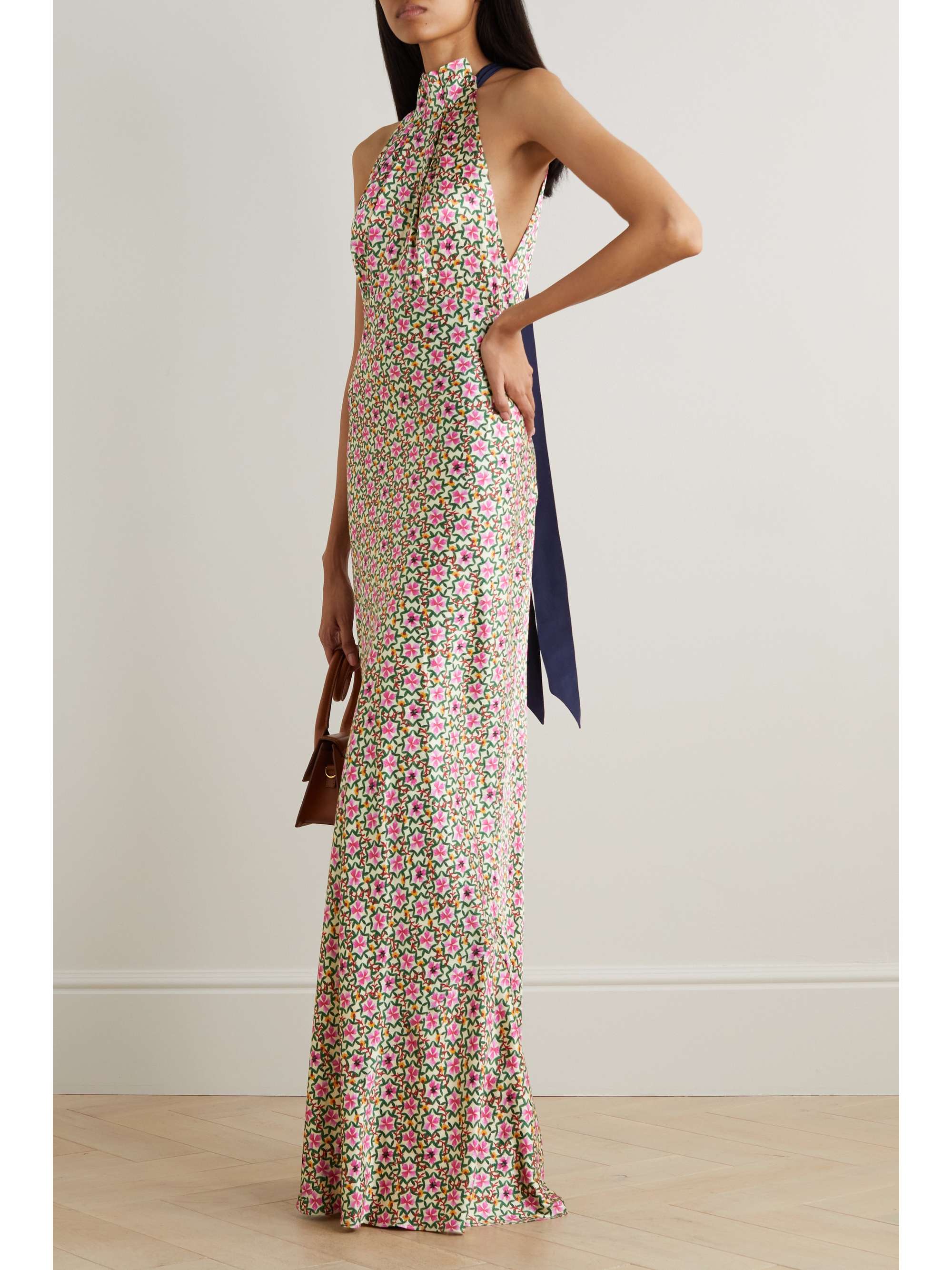 SALONI Michelle open-back floral-print satin-jacquard maxi dress