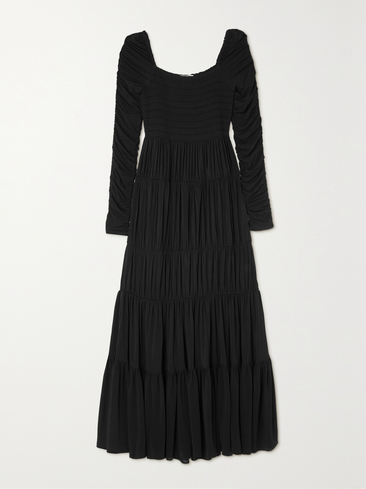 La Ligne Mary Alice Smocked Tiered Stretch-jersey Maxi Dress In Black