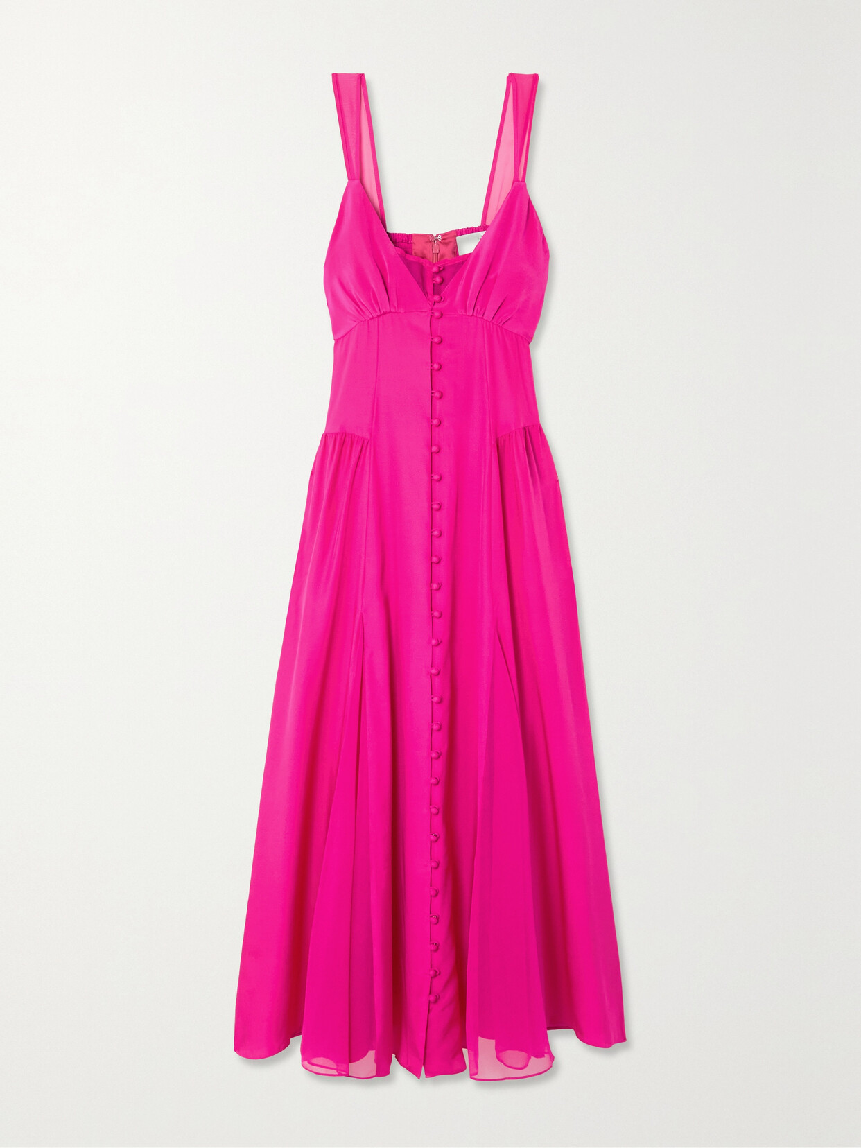 La Ligne - Paulina Georgette-trimmed Silk-charmeuse Midi Dress - Pink